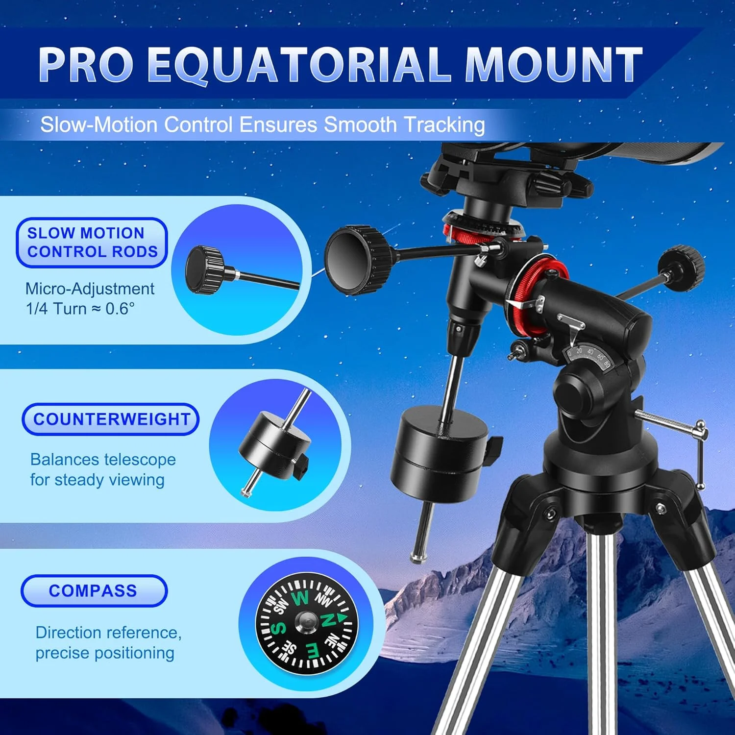 تلسکوپ 150EQ برای بزرگسالان، تلسکوپ نیوتونی بازتابی حرفه ای با کیف حمل قابل حمل، پایه استوایی آلمانی دستی، آداپتور تلفن