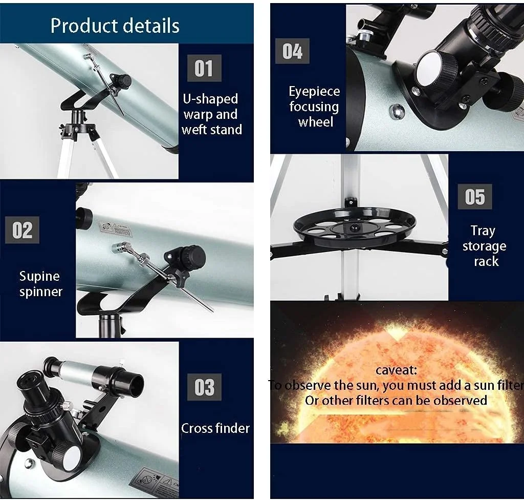 تلسکوپ نجومی به روز شده 2021، کالیبر 125 میلی‌متر، طول کانونی 700 میلی‌متر، تلسکوپ بازتابی برای مبتدیان نجوم و کودکان به همراه سه پایه قابل تنظیم