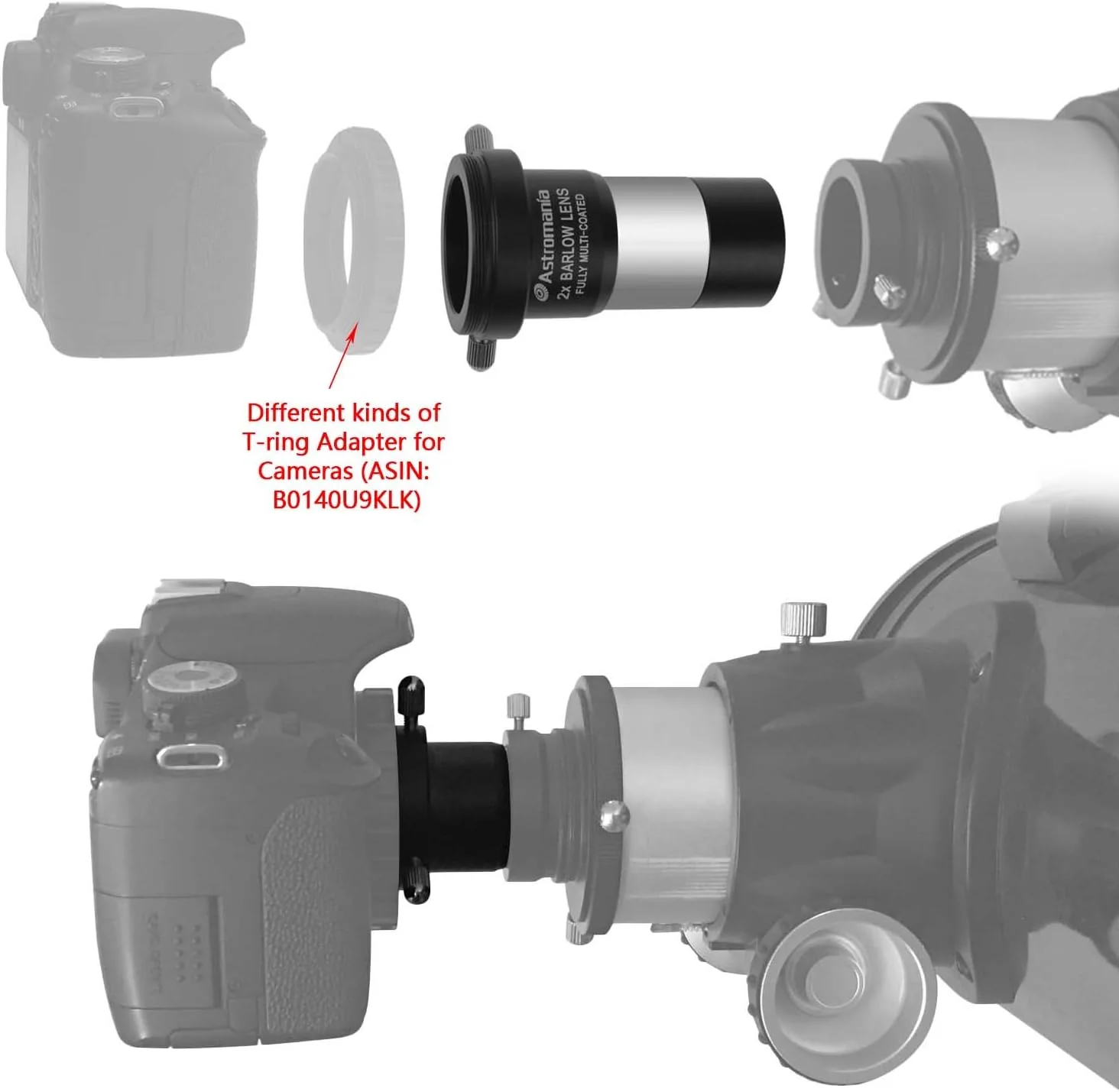 هم راستا کننده لیزری نسل جدید Astromania 1.25 اینچی - همراه با - آخرین لنز بارلو 2X 1.25 اینچی با رزوه M42x0.75