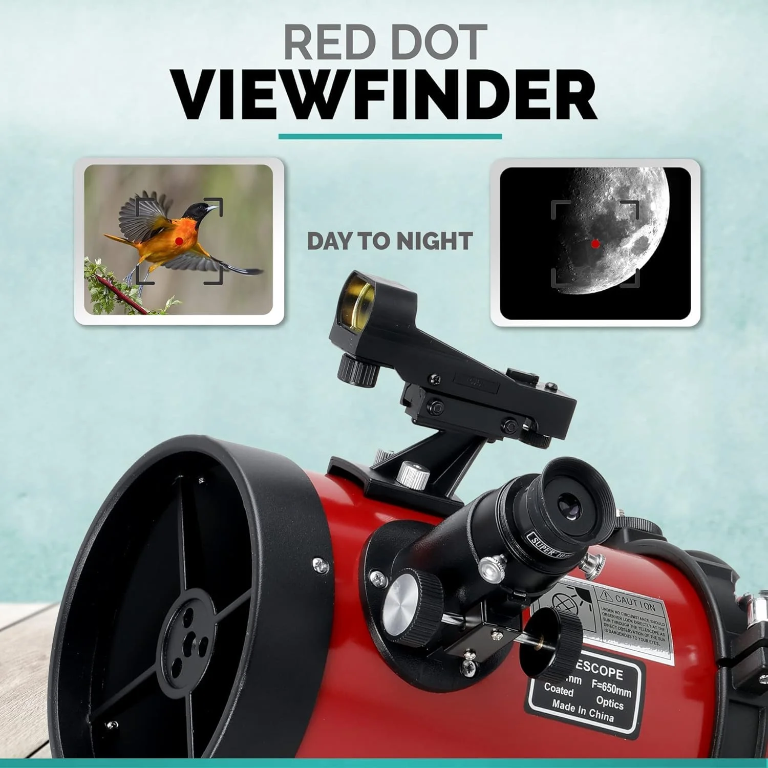 تلسکوپ بازتابی EQ آم اسکوپ با پایه استوایی، دیافراگم 130 میلی‌متری، فاصله کانونی 650 میلی‌متری، سه‌پایه استیل ضد زنگ و یابنده نقطه قرمز
