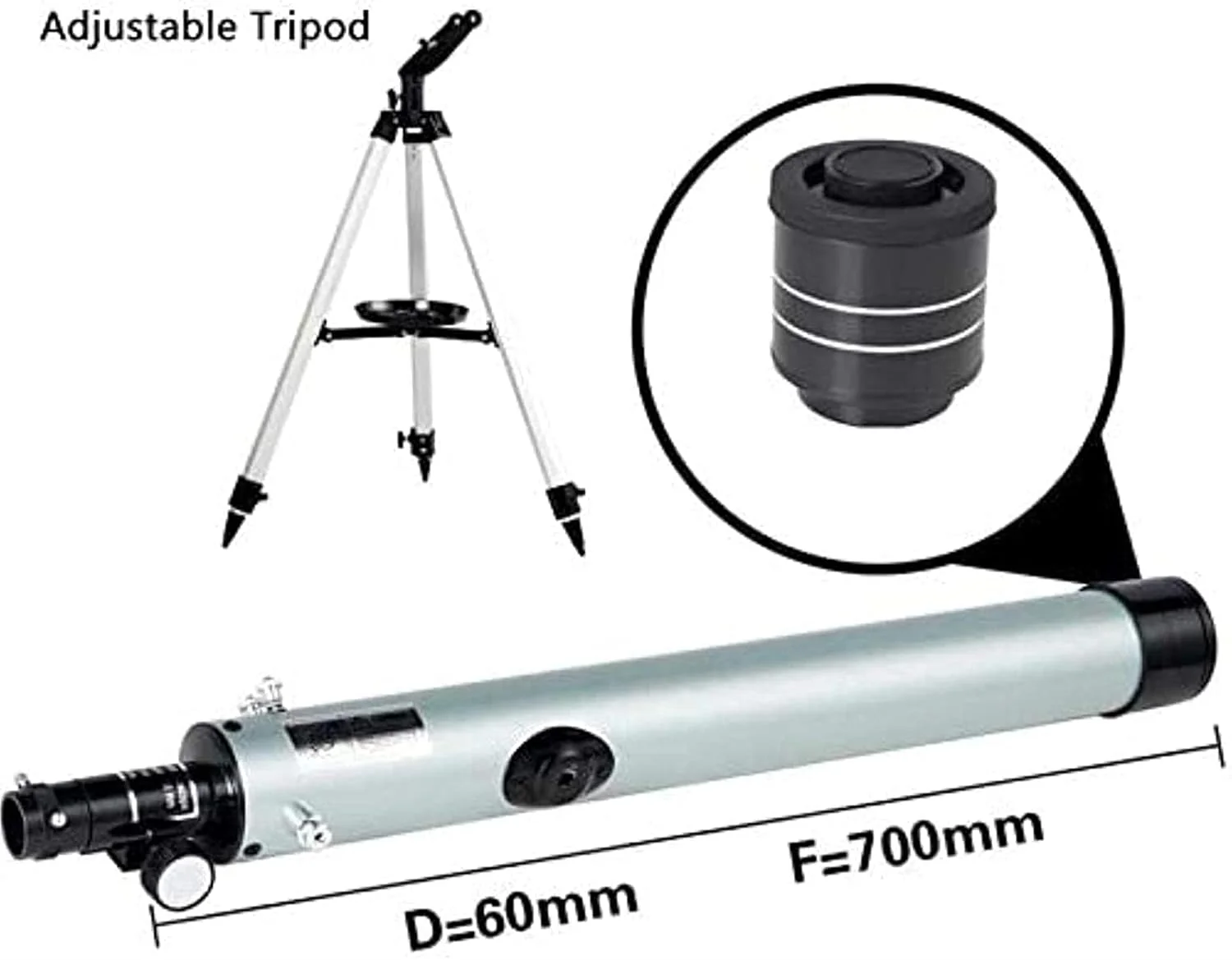 تلسکوپ نجومی LSLYTQ، 700/70 میلی‌متری حرفه‌ای 525X بازتابی، تلسکوپ‌های تک چشمی با سه‌پایه، 3 چشمی و یابنده