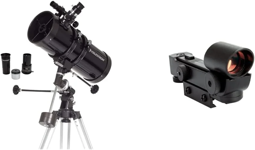 تلسکوپ سلسترون PowerSeeker 127EQ - تلسکوپ استوایی آلمانی دستی برای مبتدیان - جمع و جور و قابل حمل - بسته نرم افزاری نجومی اشانتیون - دیافراگم 127 میلی متری و یابنده