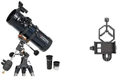 تلسکوپ بازتابی استرومستر 114 EQ سلسترون مدل 31042 به همراه آداپتور پایه تلفن هوشمند 1.25 اینچی برای ثبت اکتشافات شما