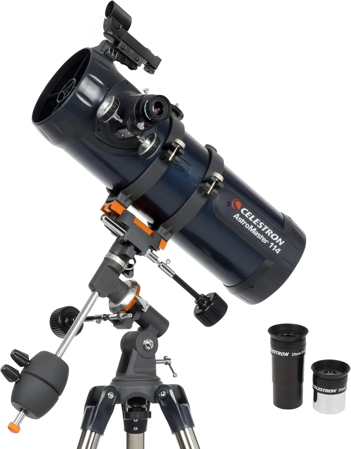 تلسکوپ نیوتنی 114EQ AstroMaster سلسترون، اپتیک شیشه ای با پوشش کامل - سه پایه با ارتفاع قابل تنظیم - بسته نرم افزاری نجوم اشانتیون و کیت لوازم جانبی تلسکوپ AstroMaster