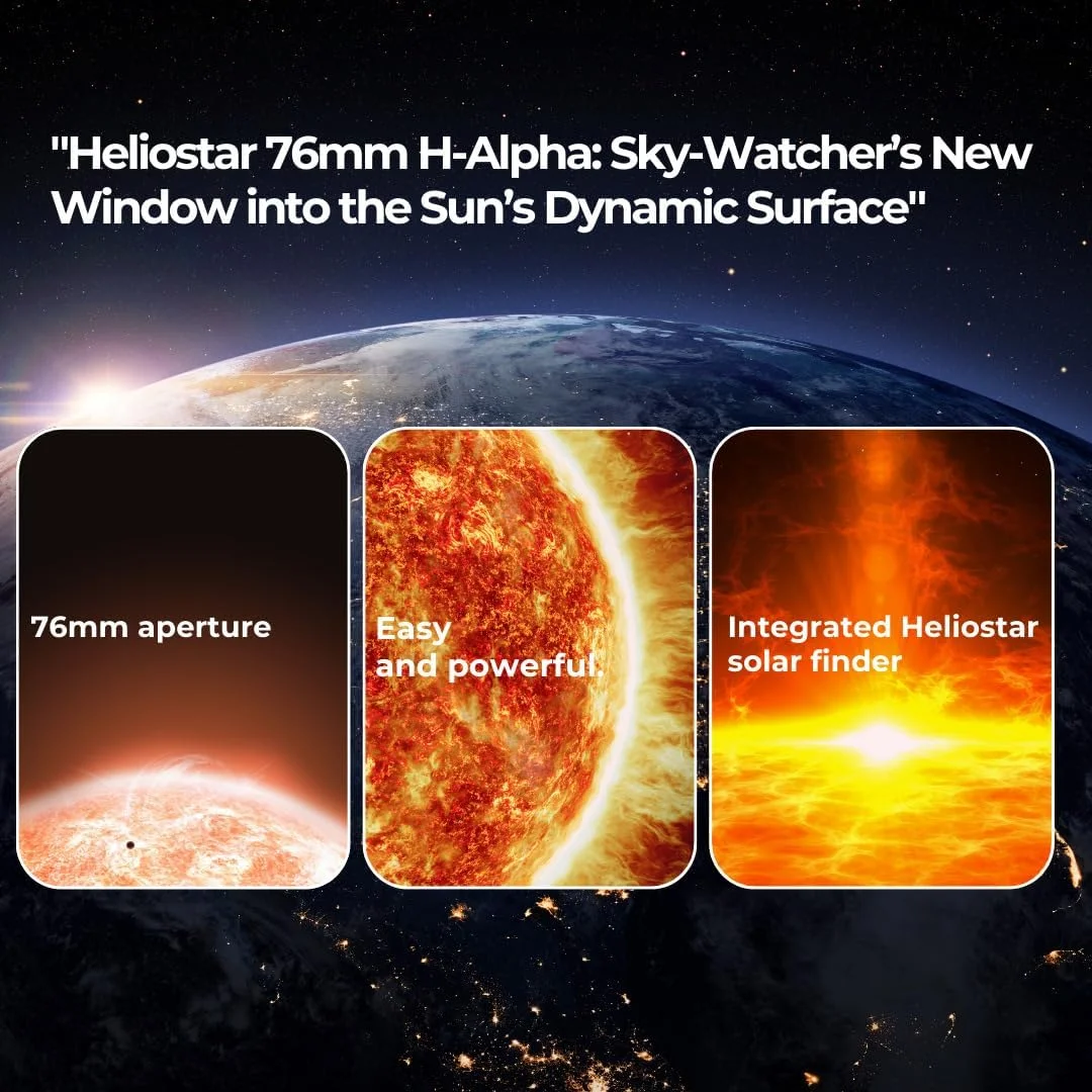 تلسکوپ 76 میلی‌متری سلسترون Heliostar 76 H-Alpha به همراه پایه ردیاب خورشیدی SolarQuest و یابنده خورشیدی HelioFind (2 قطعه)