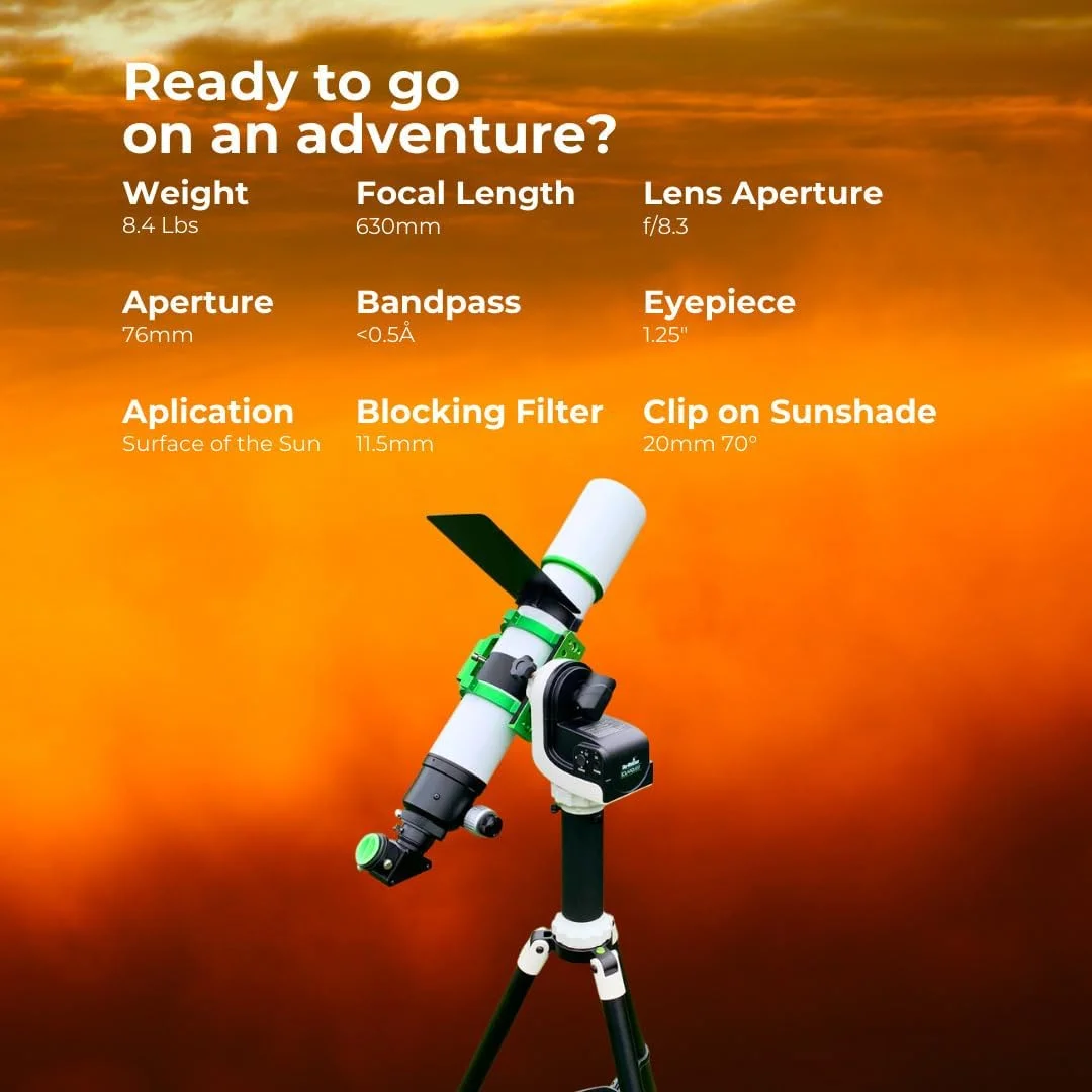 تلسکوپ 76 میلی‌متری سلسترون Heliostar 76 H-Alpha به همراه پایه ردیاب خورشیدی SolarQuest و یابنده خورشیدی HelioFind (2 قطعه)