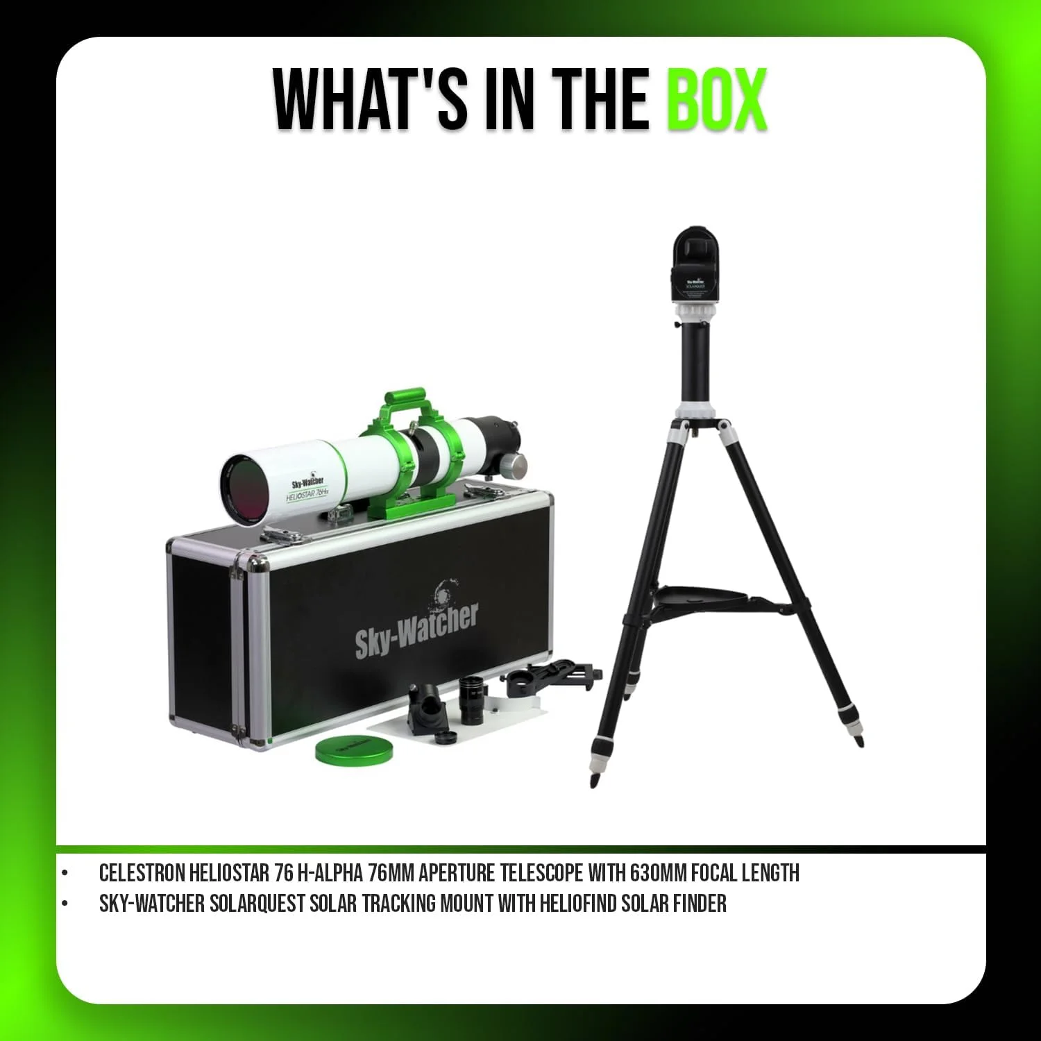 تلسکوپ 76 میلی‌متری سلسترون Heliostar 76 H-Alpha به همراه پایه ردیاب خورشیدی SolarQuest و یابنده خورشیدی HelioFind (2 قطعه)