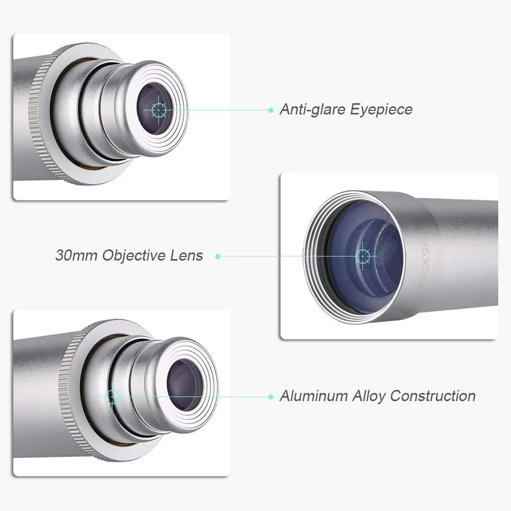 تلسکوپ تک چشمی دستی برنجی با قابلیت بزرگنمایی 25x30 برای تماشای پرندگان، پیاده روی و مسافرت (25x30)