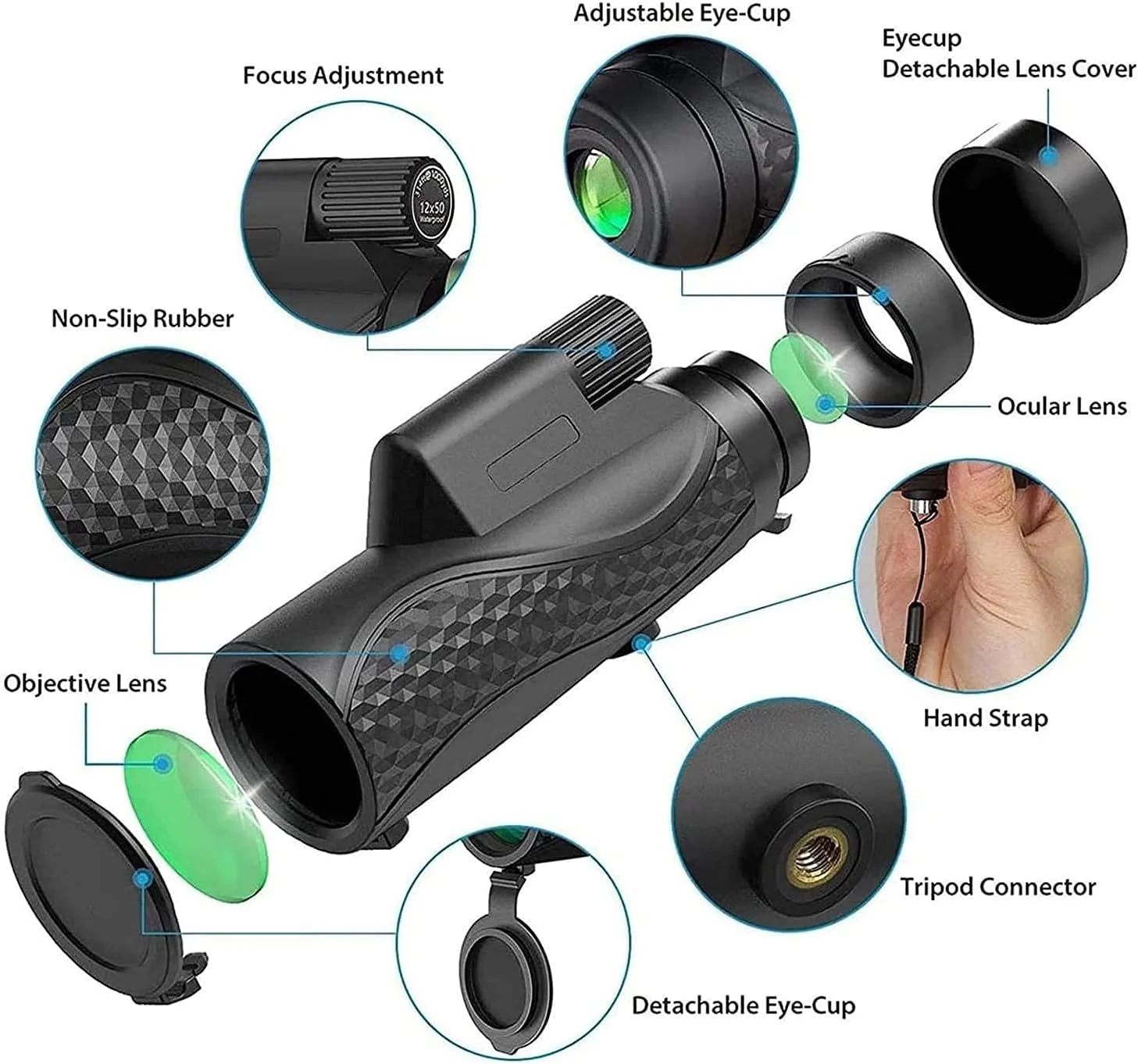 تلسکوپ تک چشمی 12X42 با قدرت بالا به همراه آداپتور تلفن و سه پایه مناسب برای تماشای پرندگان، مسافرت، کنسرت و مسابقات ورزشی (مشکی) تلسکوپ تک چشمی 12X42 با قدرت بالا به همراه آداپتور تلفن و سه پایه مناسب برای تماشای پرندگان، مسافرت، کنسرت و مسابقات ورزشی (مشکی)