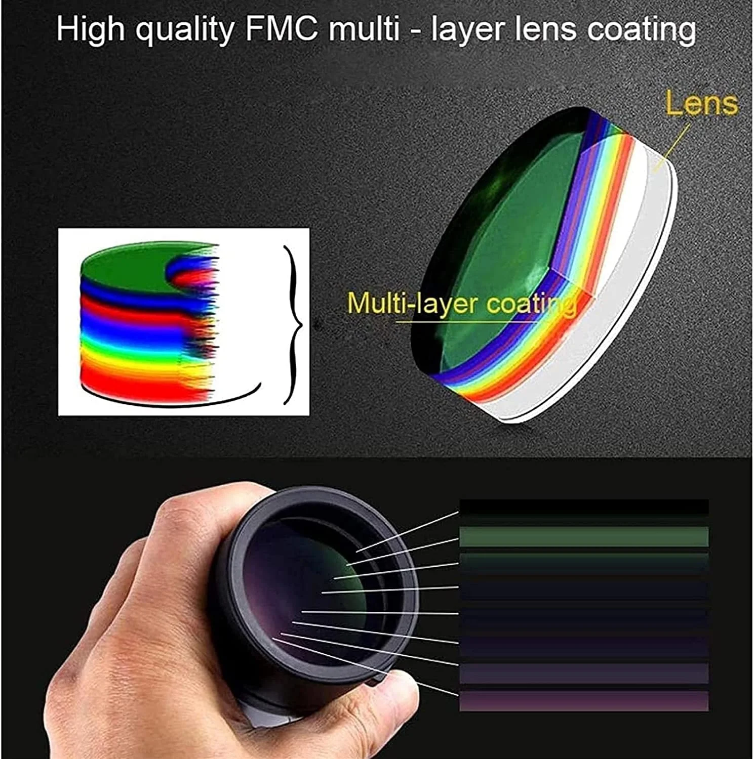 تلسکوپ تک چشمی شیشه ای ED 10x50 - تلسکوپ تک چشمی ضد آب با پوشش چند لایه Ultra HD - منشور BAK4 برای تماشای حیات وحش، پرندگان، شکار، کمپینگ، مسافرت، مناظر حیات وحش (مشکی)