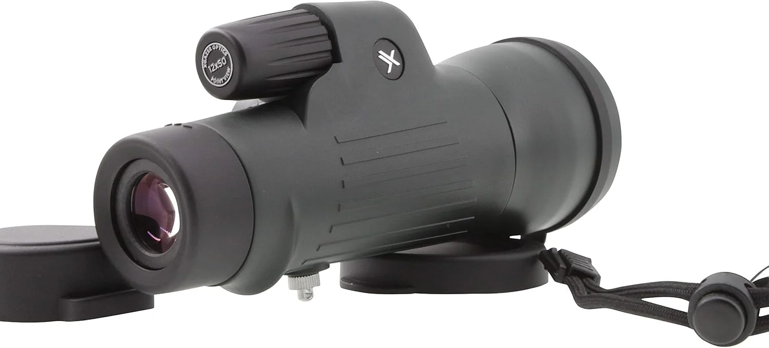 تک چشمی قدرتمند Xgazer Optics 12x50 Point View - ضد آب برای تماشای پرندگان، شکار، ماهیگیری، مسافرت، سافاری، پیاده روی، تک چشمی دوربرد، با بند مچی، کیف و پارچه