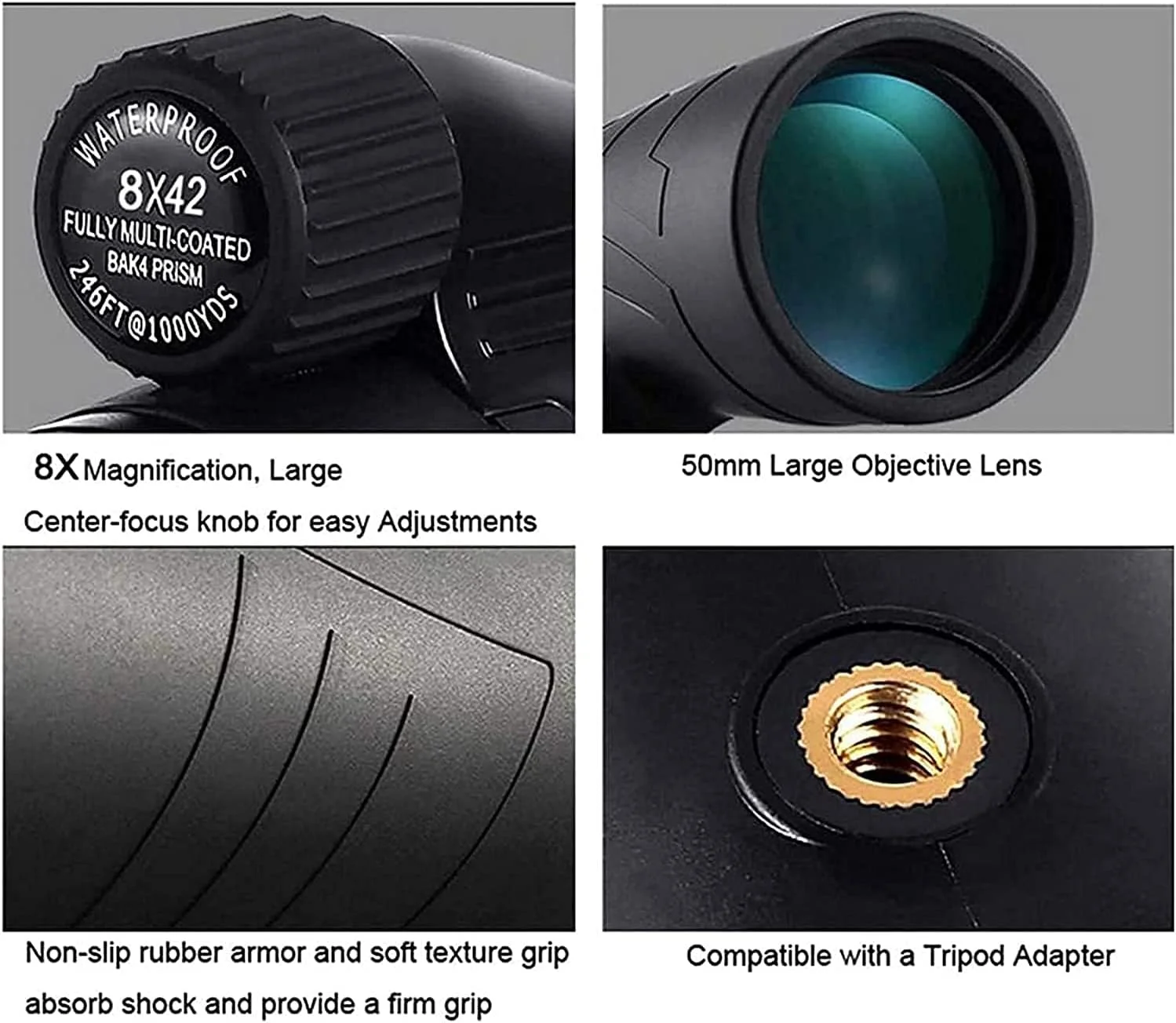 تلسکوپ تک چشمی شیشه ای ED 10x50 - تلسکوپ تک چشمی ضد آب با پوشش چند لایه Ultra HD - منشور BAK4 برای تماشای حیات وحش، پرندگان، شکار، کمپینگ، مسافرت، مناظر حیات وحش (مشکی)
