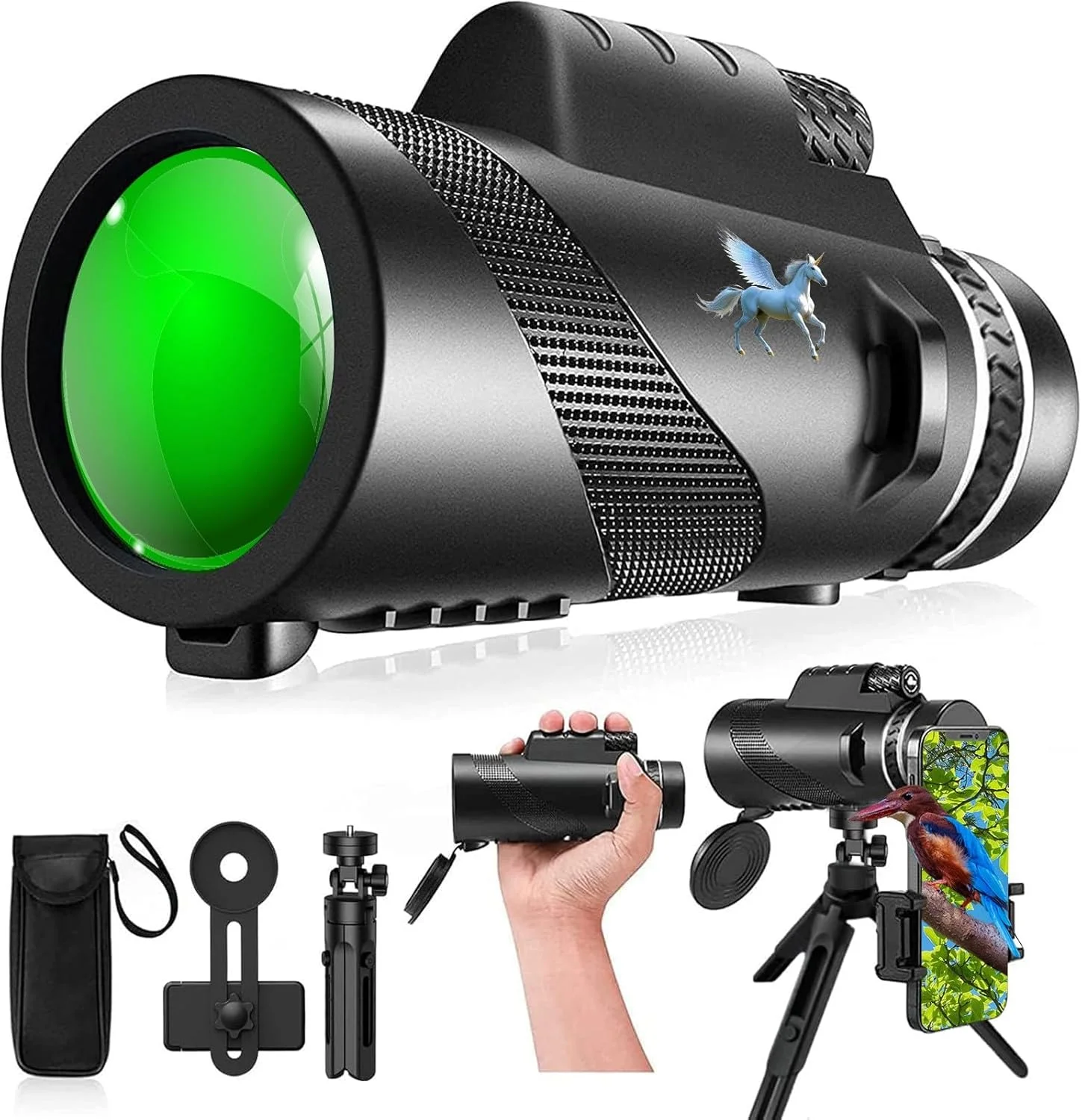 تک چشمی YLQ HD - تک چشمی برای بزرگسالان، قدرتمند، سبک و جمع و جور، میدان دید وسیع، با آداپتور تلفن هوشمند برای تماشای پرندگان، قایق سواری، تماشای ستارگان و مسافرت