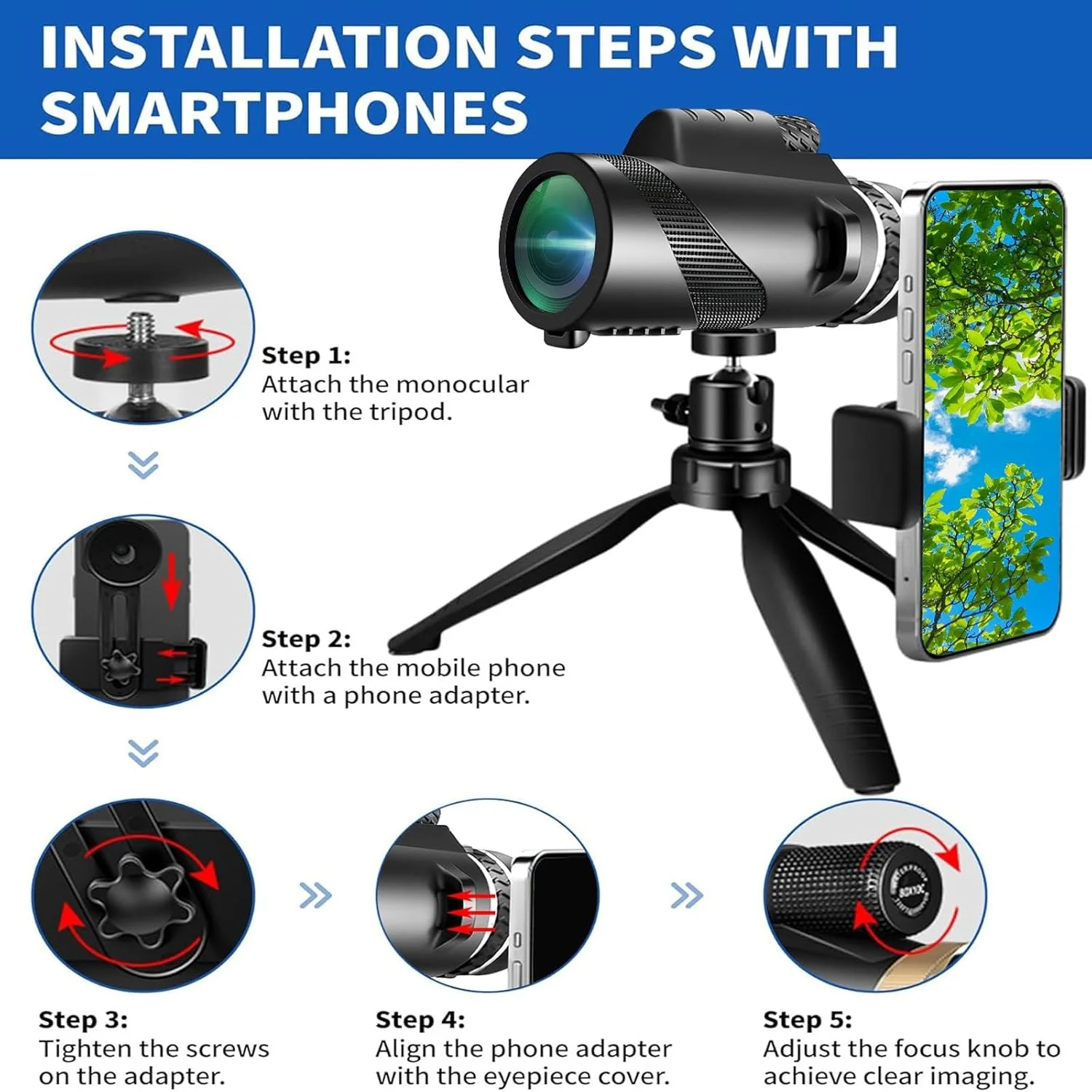 تک چشمی YLQ HD - تک چشمی برای بزرگسالان، قدرتمند، سبک و جمع و جور، میدان دید وسیع، با آداپتور تلفن هوشمند برای تماشای پرندگان، قایق سواری، تماشای ستارگان و مسافرت تک چشمی YLQ HD - تک چشمی برای بزرگسالان، قدرتمند، سبک و جمع و جور، میدان دید وسیع، با آداپتور تلفن هوشمند برای تماشای پرندگان، قایق سواری، تماشای ستارگان و مسافرت