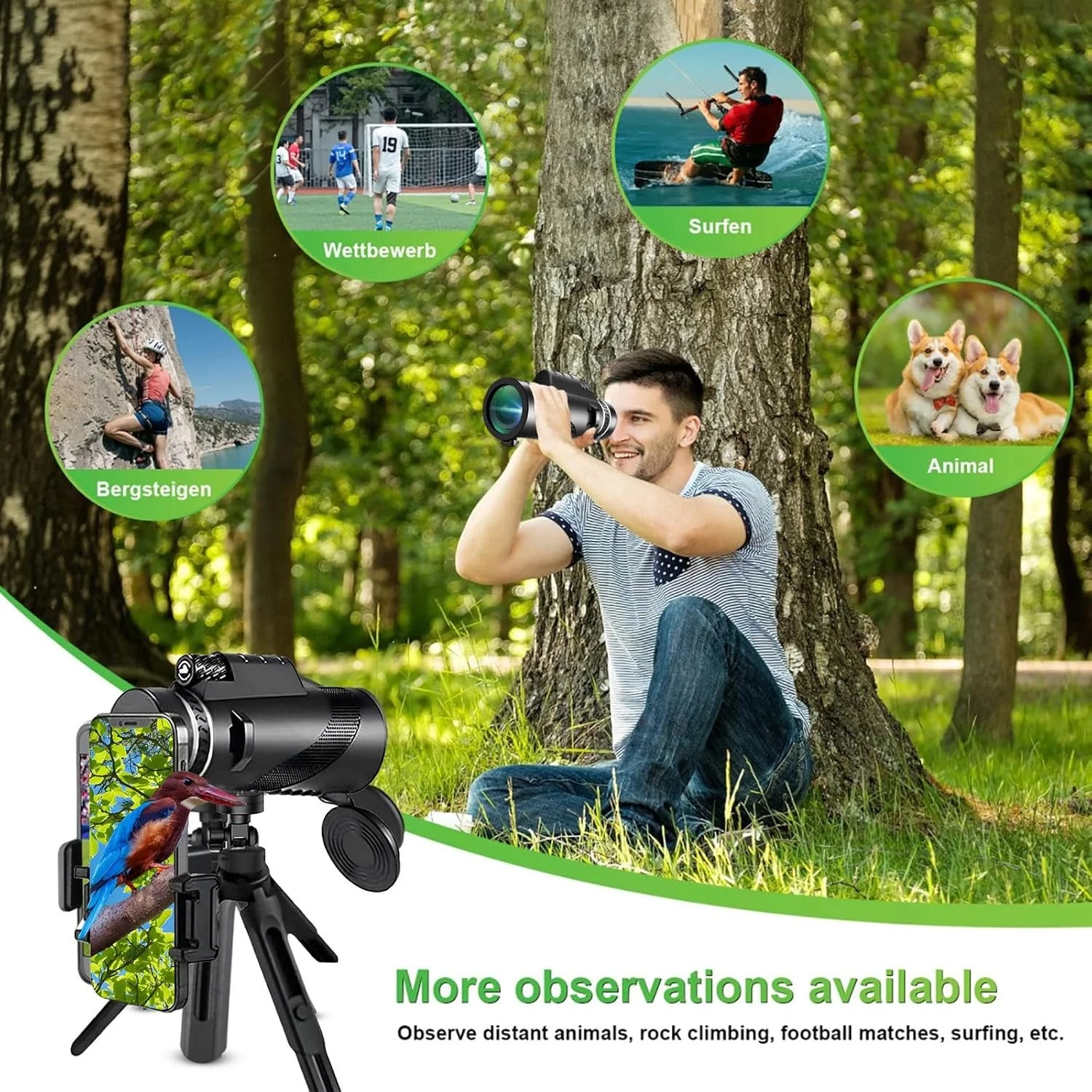 تک چشمی YLQ HD - تک چشمی برای بزرگسالان، قدرتمند، سبک و جمع و جور، میدان دید وسیع، با آداپتور تلفن هوشمند برای تماشای پرندگان، قایق سواری، تماشای ستارگان و مسافرت تک چشمی YLQ HD - تک چشمی برای بزرگسالان، قدرتمند، سبک و جمع و جور، میدان دید وسیع، با آداپتور تلفن هوشمند برای تماشای پرندگان، قایق سواری، تماشای ستارگان و مسافرت