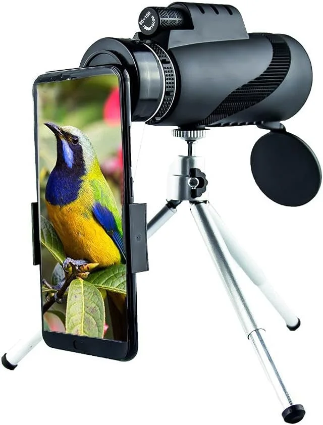 تلسکوپ تک چشمی شفاف 80X100 HD به همراه گیره تلفن، سه پایه و لوازم جانبی مناسب کمپینگ در فضای باز