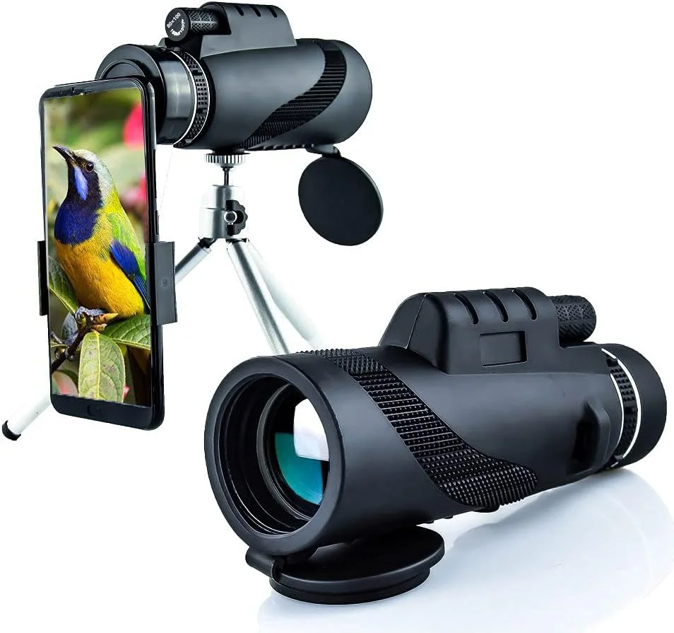 تلسکوپ تک چشمی HD 80X100 با قابلیت زوم دوربین تلفن همراه، مناسب رصد آسمان پرستاره، به همراه سه پایه، گیره تلفن همراه و لوازم جانبی کمپینگ در فضای باز، تلسکوپ تک چشمی شفاف