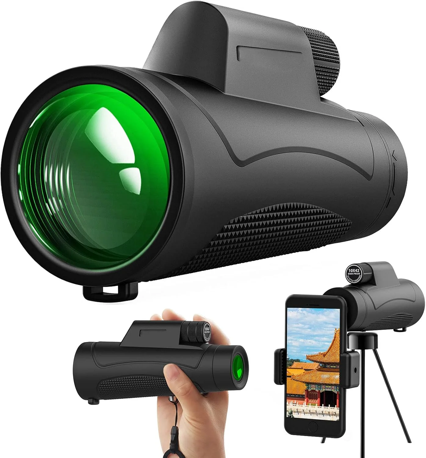 تک چشمی شفاف 10X42 با لنز با کیفیت، زوم دوربین تلفن، سه پایه آسمان پر ستاره، گیره تلفن، لوازم جانبی کمپینگ در فضای باز