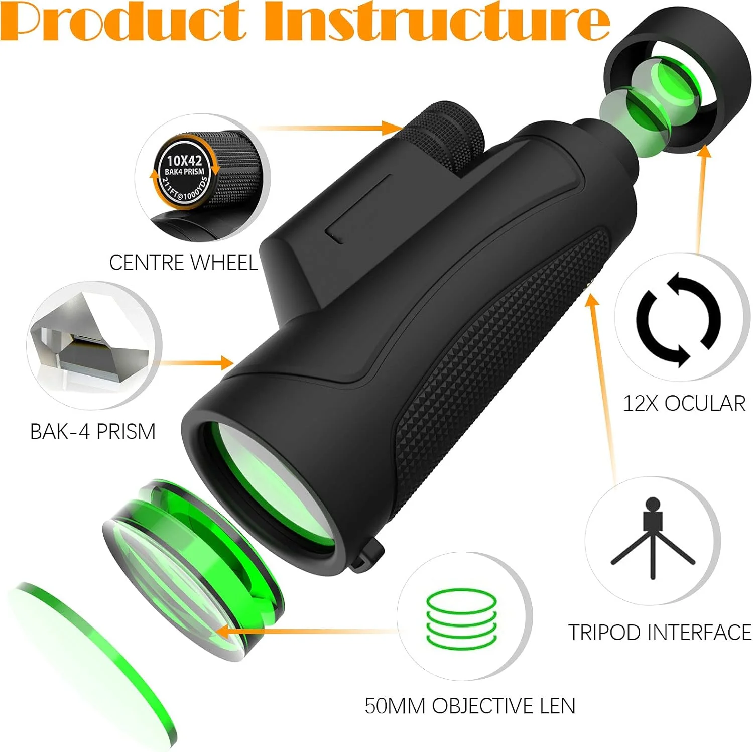 تک چشمی شفاف 10X42 با لنز با کیفیت، زوم دوربین تلفن، سه پایه آسمان پر ستاره، گیره تلفن، لوازم جانبی کمپینگ در فضای باز تک چشمی شفاف 10X42 با لنز با کیفیت، زوم دوربین تلفن، سه پایه آسمان پر ستاره، گیره تلفن، لوازم جانبی کمپینگ در فضای باز