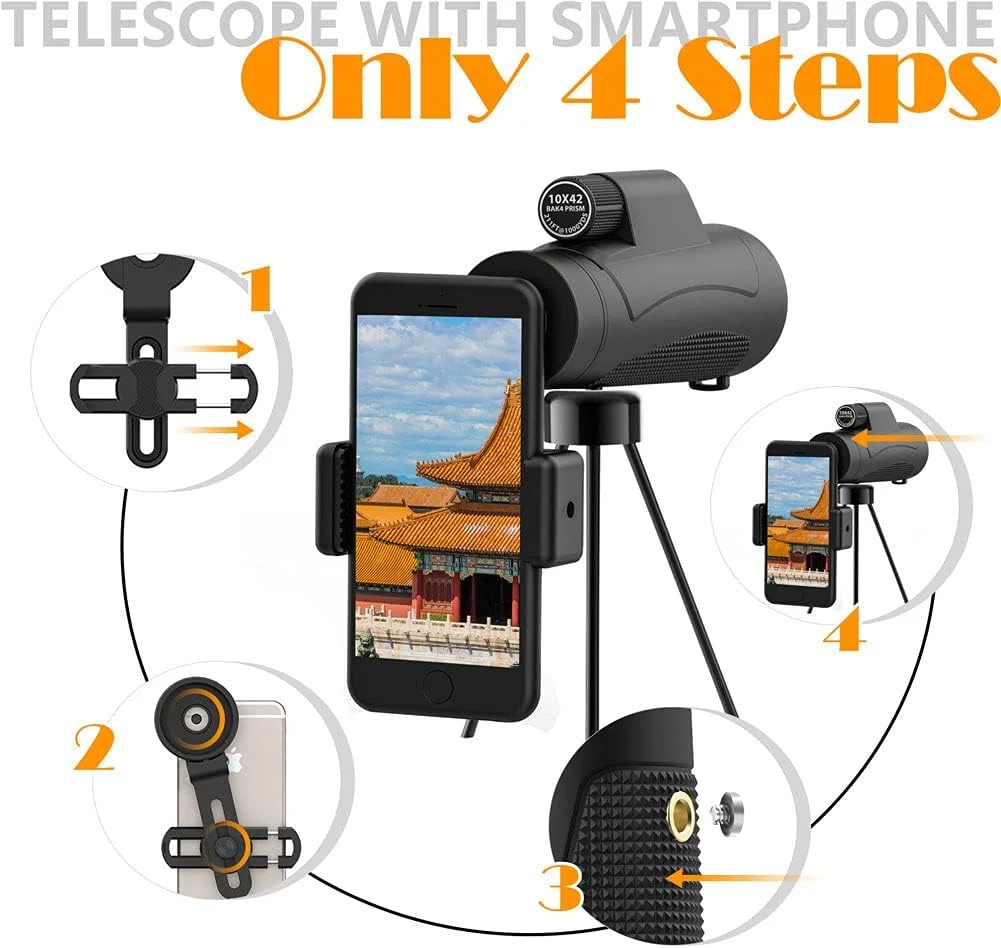 تک چشمی شفاف 10X42 با لنز با کیفیت، زوم دوربین تلفن، سه پایه آسمان پر ستاره، گیره تلفن، لوازم جانبی کمپینگ در فضای باز تک چشمی شفاف 10X42 با لنز با کیفیت، زوم دوربین تلفن، سه پایه آسمان پر ستاره، گیره تلفن، لوازم جانبی کمپینگ در فضای باز