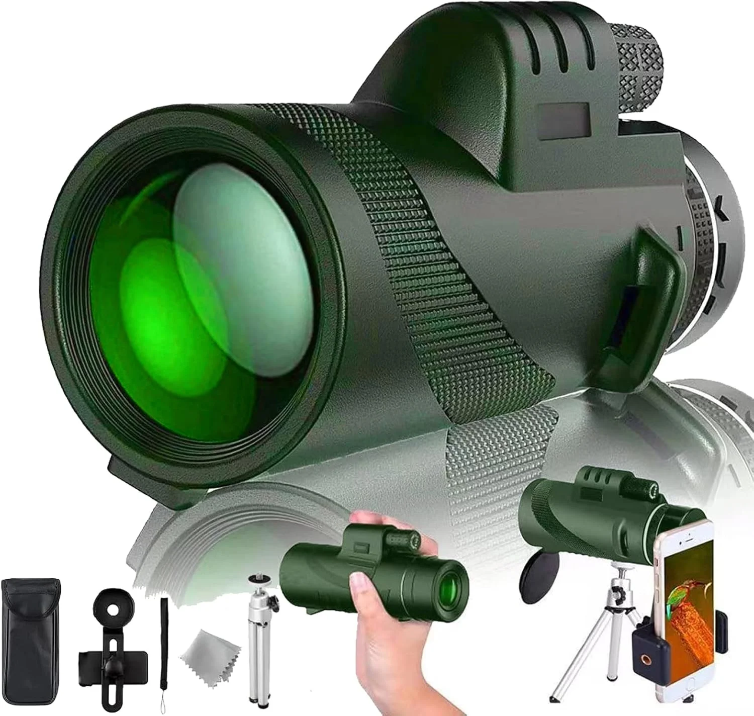 تلسکوپ تک چشمی 12×50 HD، به همراه آداپتور تلفن هوشمند و سه پایه فلزی، تک چشمی فشرده ضد آب با قدرت بالا مناسب بزرگسالان و کودکان، تماشای پرندگان، شکار، مسافرت، ستاره‌نگاری