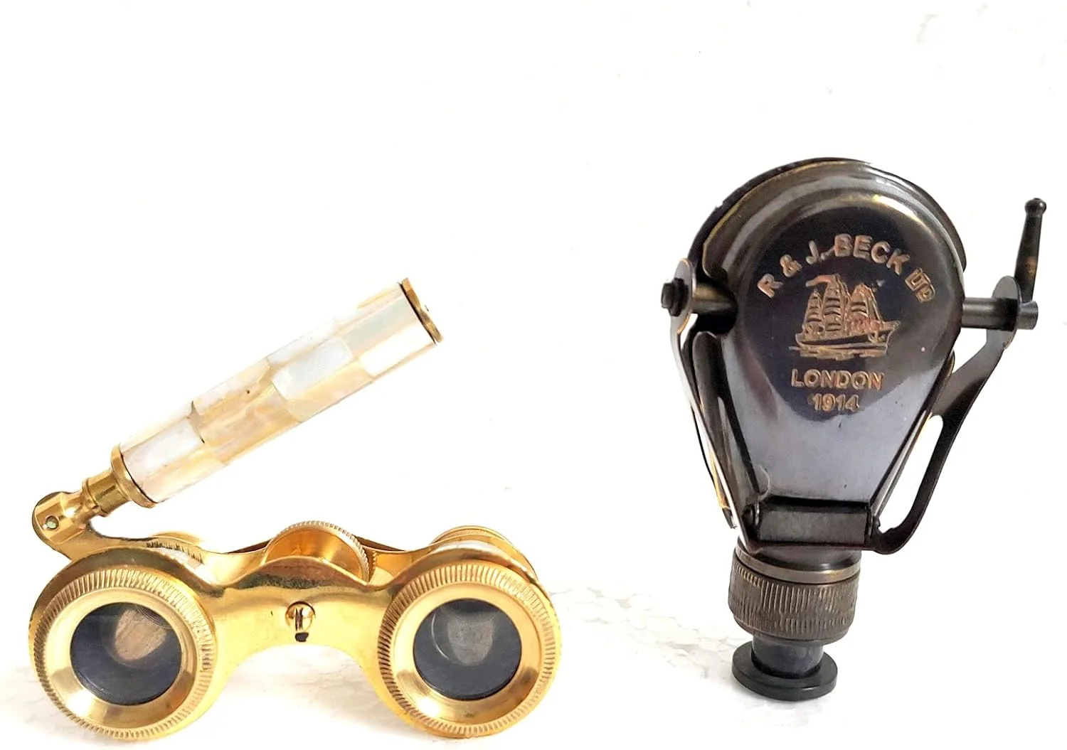 تلسکوپ جیبی برنجی عتیقه طلایی و مشکی، دو تکه، ابعاد تقریبی 7.62 در 10.16 سانتی متر