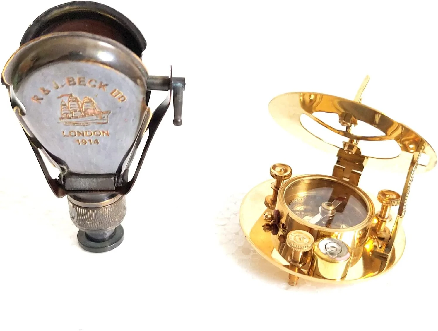 تلسکوپ مسافرتی برنجی جامد عتیقه مشکی و طلایی 3 اینچی با قطب نمای صندل برنجی