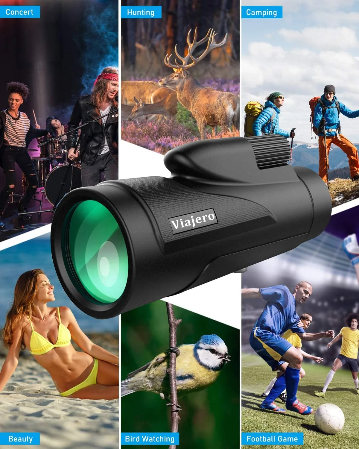 تلسکوپ تک چشمی 12X50 Viajero، تلسکوپ تک چشمی قدرتمند با نگهدارنده تلفن هوشمند و سه پایه، تلسکوپ زوم ضد آب، منشور BAK4 با فوکوس دوگانه برای تماشا پرندگان و شکار