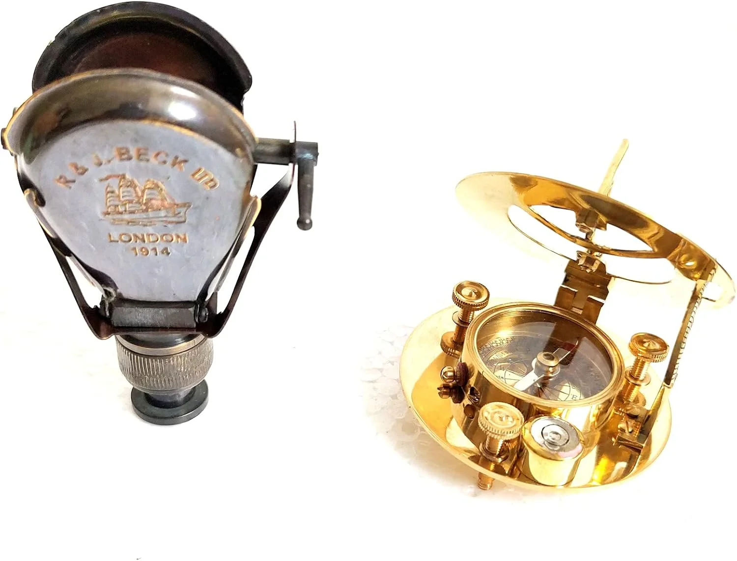 تلسکوپ مسافرتی برنجی جامد عتیقه مشکی و طلایی 3 اینچی با قطب نمای صندل برنجی