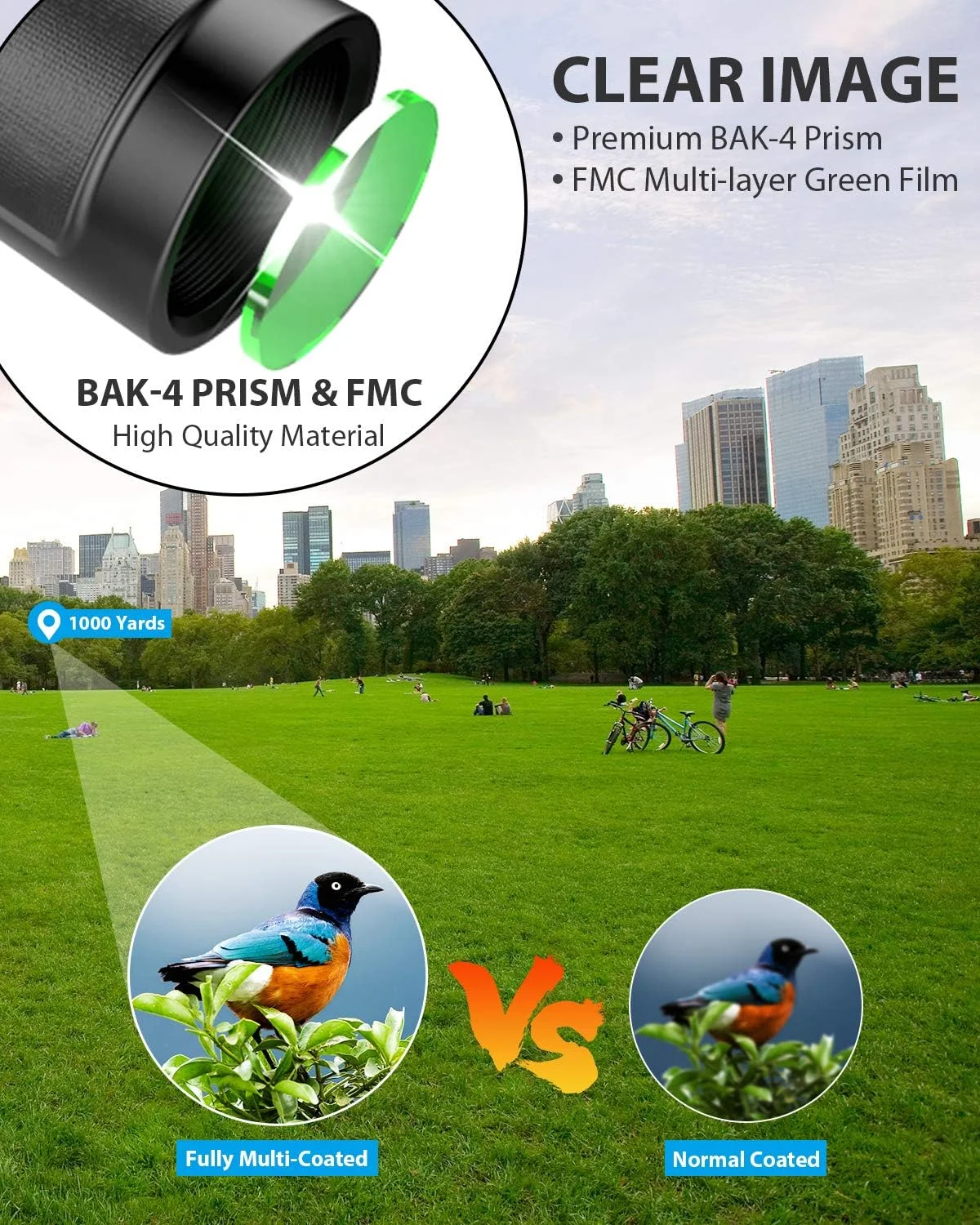 تلسکوپ تک چشمی 12X50 Viajero، تلسکوپ تک چشمی قدرتمند با نگهدارنده تلفن هوشمند و سه پایه، تلسکوپ زوم ضد آب، منشور BAK4 با فوکوس دوگانه برای تماشا پرندگان و شکار