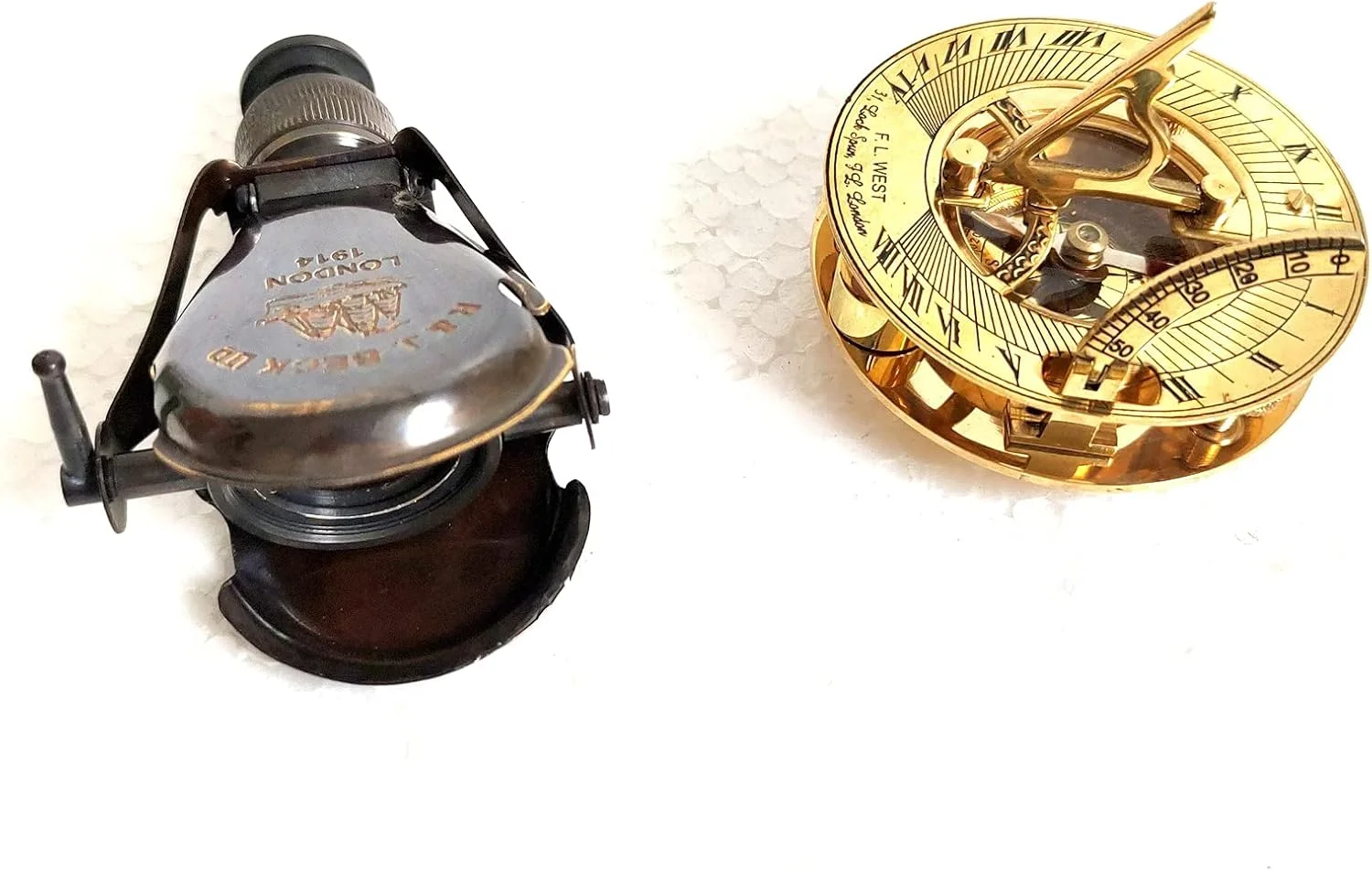 تلسکوپ مسافرتی برنجی جامد عتیقه مشکی و طلایی 3 اینچی با قطب نمای صندل برنجی