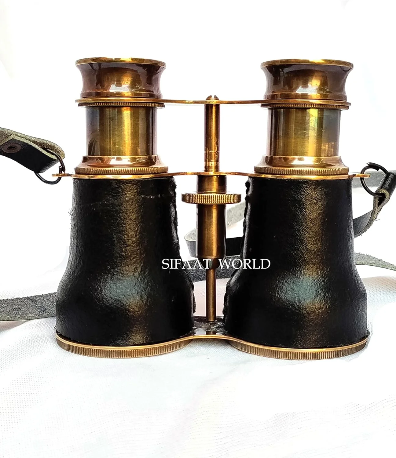 دوربین دوچشمی دریایی برنجی عتیقه ویکتوریایی با بند چرمی گردنی، دوربین تک چشمی برنجی کلکسیونی به سبک عتیقه، هدیه دوربین جاسوسی (چرم مشکی)