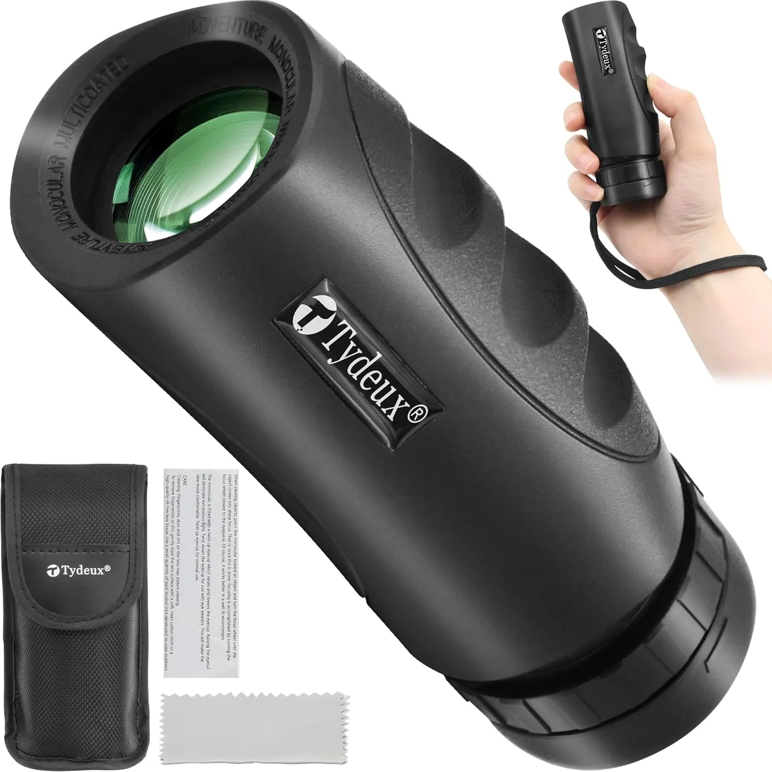 تک چشمی فشرده ضد آب 8x25 - تک چشمی تلسکوپی با کیفیت بالا و دید گسترده - همراه با پارچه تمیز کننده، کیف و بند گردنی، مشکی