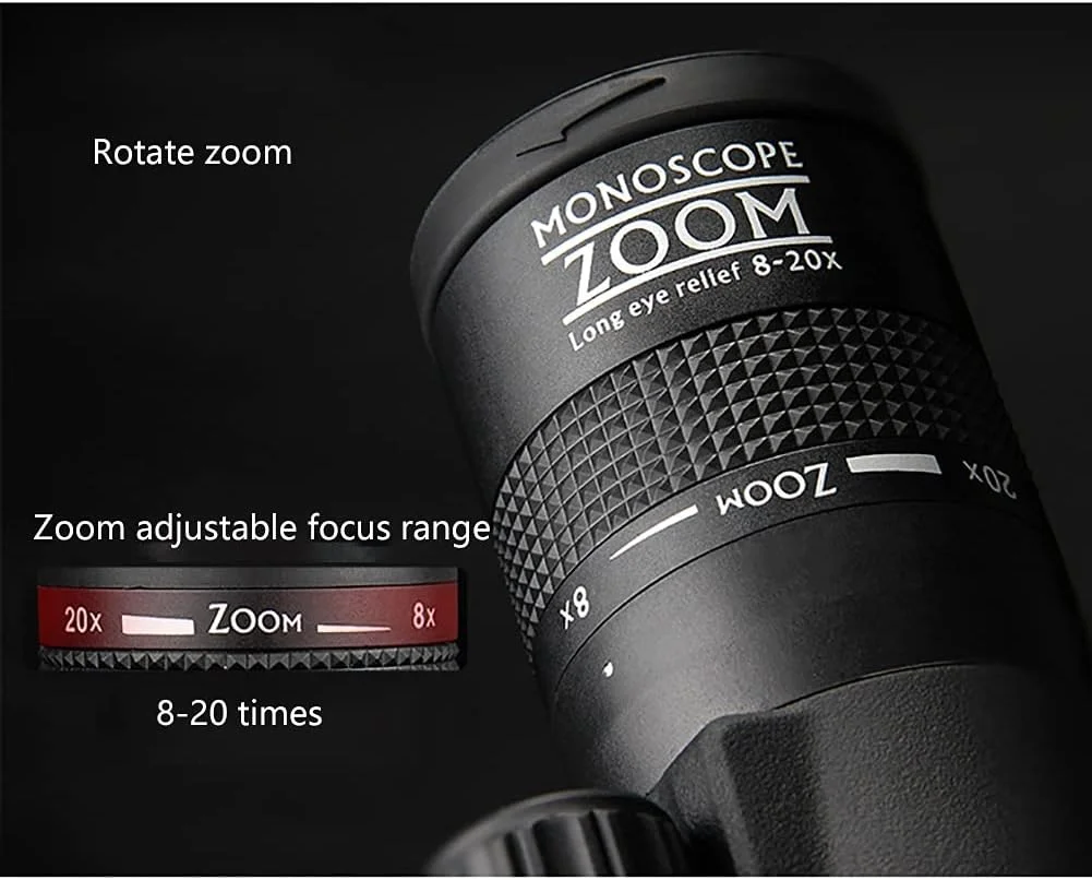 تک چشمی قدرتمند منشوری 8-20x50 HD با نگهدارنده تلفن هوشمند و سه پایه تلسکوپ با منشور بزرگ BAK-4 و تلسکوپ لنز FMC (رنگ: A) (B)