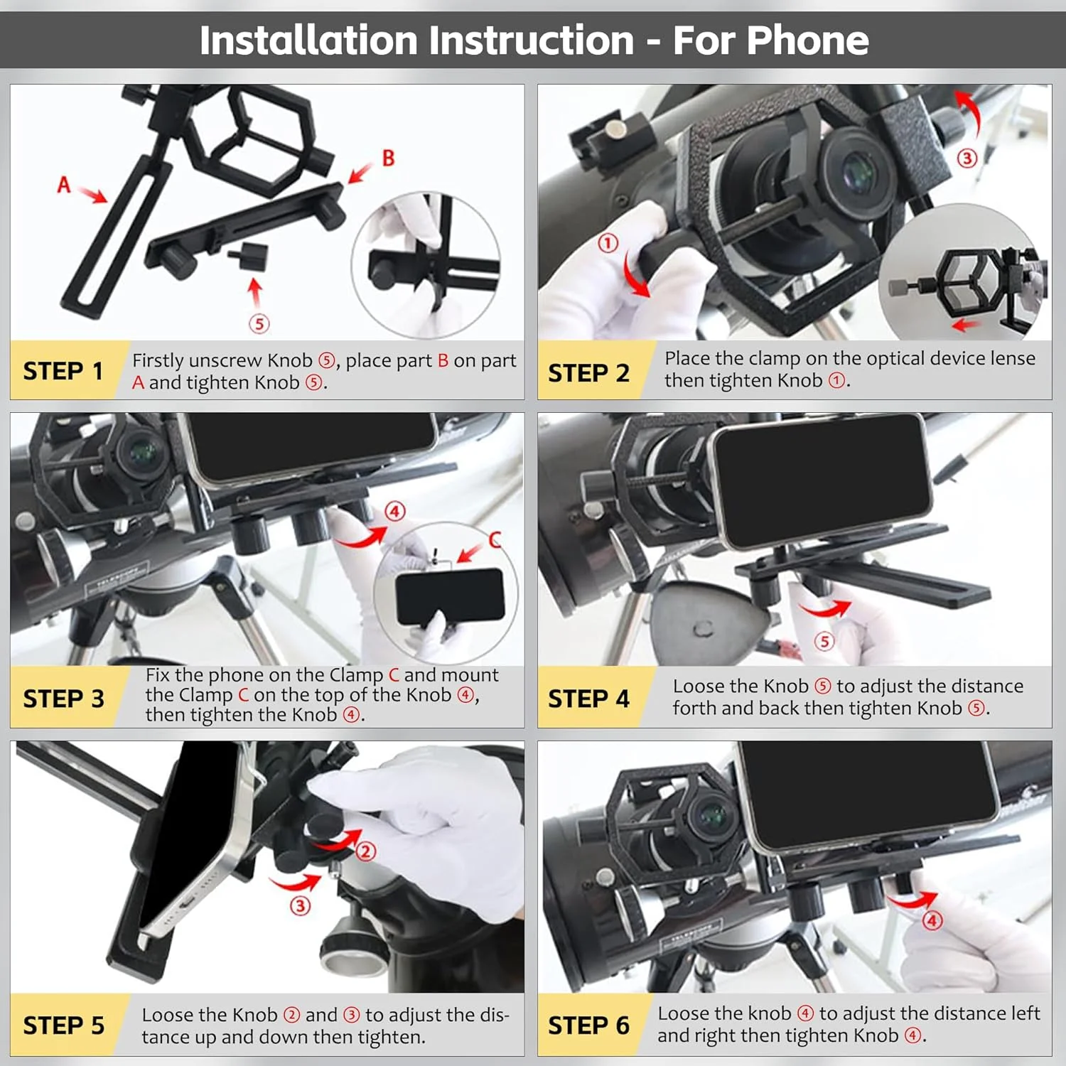 تلسکوپ تک چشمی 8x42 - همراه با آداپتور فلزی یونیورسال تلفن همراه دوربین تلسکوپ