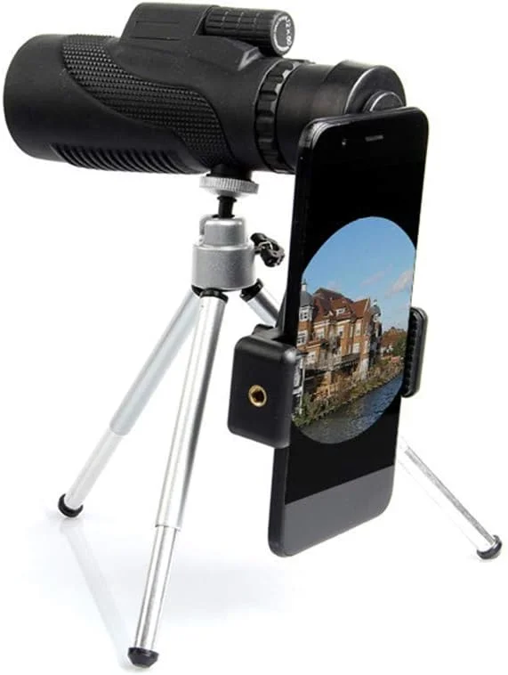 تلسکوپ تک چشمی با قدرت بالا، HD، دوگانه، ضد آب، جمع و جور به همراه سه پایه تلفن هوشمند و آداپتور نصب، لنز زوم چند لایه Bak4 مناسب برای شکار، تماشای پرندگان، کمپینگ و دوربین شکاری