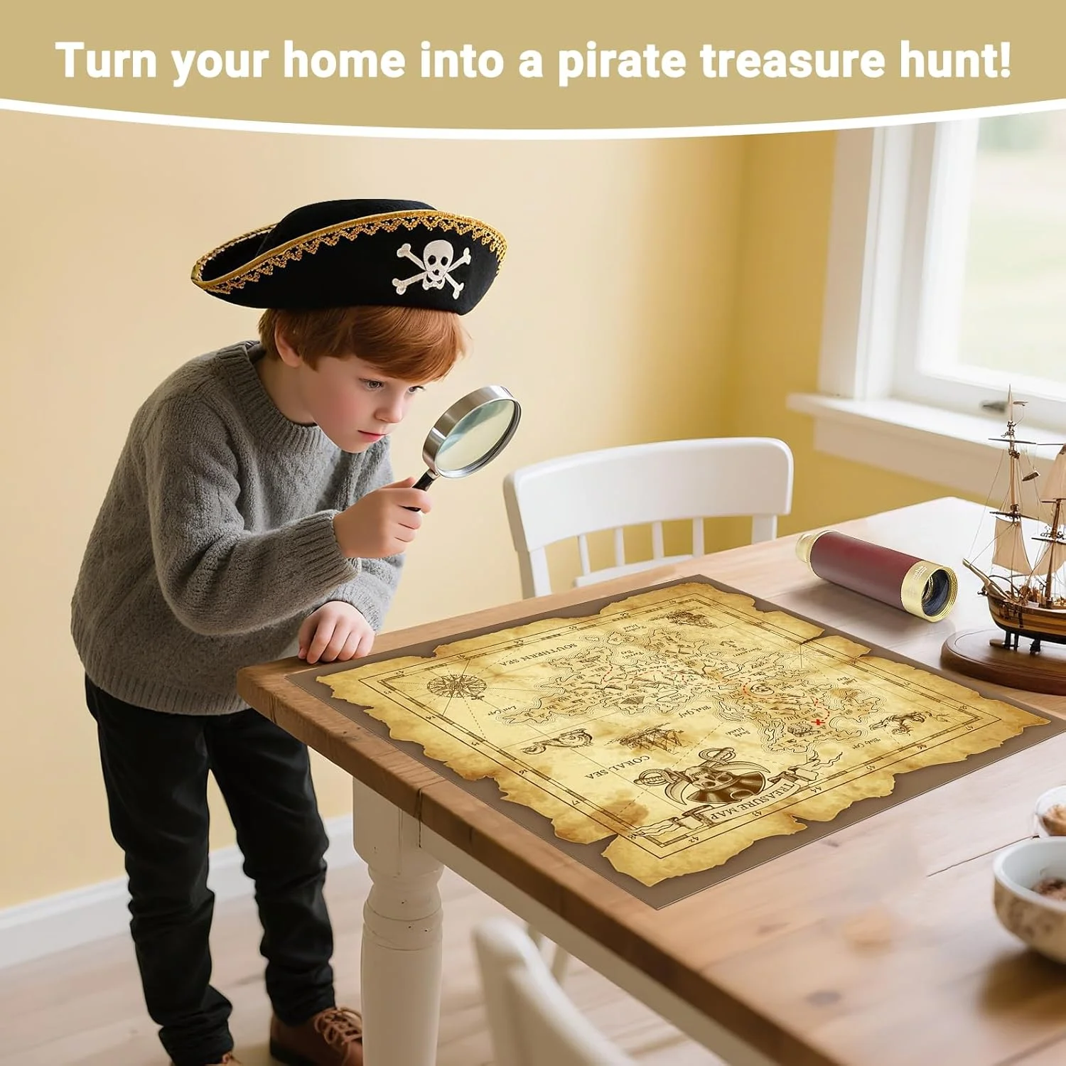 تلسکوپ دزدان دریایی رترو با قابلیت بزرگنمایی به همراه نقشه گنج 25x30، تک چشمی قابل حمل و تاشو، مناسب کودکان و تجهیزات بقا تلسکوپ دزدان دریایی رترو با قابلیت بزرگنمایی به همراه نقشه گنج 25x30، تک چشمی قابل حمل و تاشو، مناسب کودکان و تجهیزات بقا