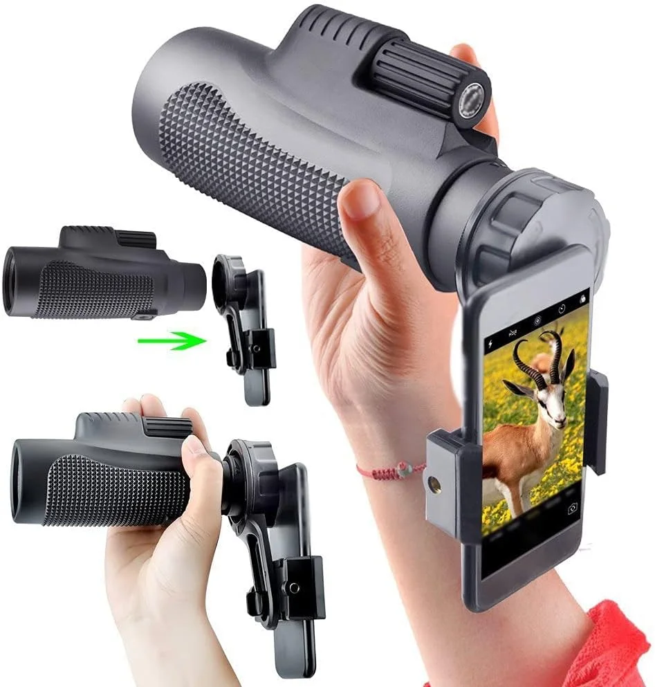 تلسکوپ تک چشمی 12X50 با زوم سوپر تله فوتو، چشمی با نگهدارنده تلفن هوشمند، منشور برای بزرگسالان، هدیه، تماشای پرندگان، شکار، کمپینگ