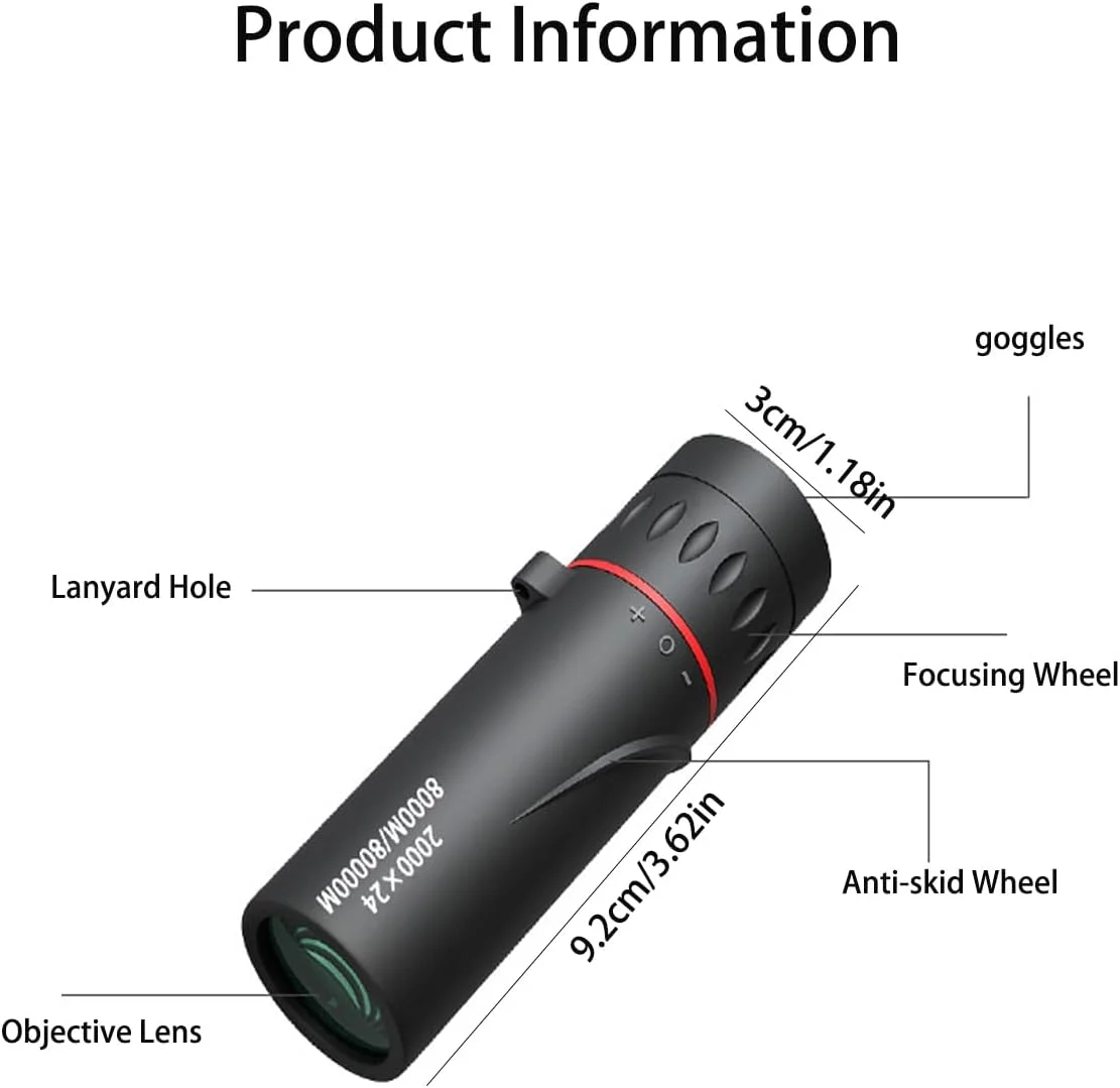 تلسکوپ مینیاتوری برای بزرگسالان، تلسکوپ های منوچشمی با اپتیک فوکوس 2000X24، تلسکوپ مینی منوچشمی ضد آب 8000M/80000M برای رویدادهای ورزشی، کنسرت ها، کمپینگ، مسافرت، مشکی