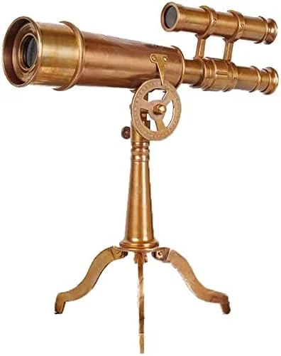 تلسکوپ تزئینی رومیزی رترو، تلسکوپ برنجی خالص رترو با پایه برای هدیه، مناسب دکوراسیون منزل و اتاق مطالعه، طراحی زیبا