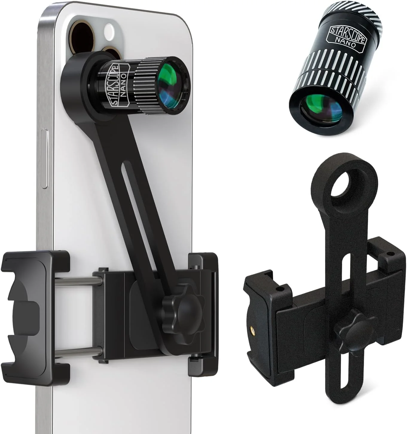 تک چشمی نانو استارسکوپ و پایه نگهدارنده تلفن - میکروسکوپ جیبی 3 در 1، ذره بین، لنز تله فوتو مینی برای آیفون و اندروید | بزرگنمایی با قدرت بالا، لنزهای قابل اتصال به دوربین تلفن همراه
