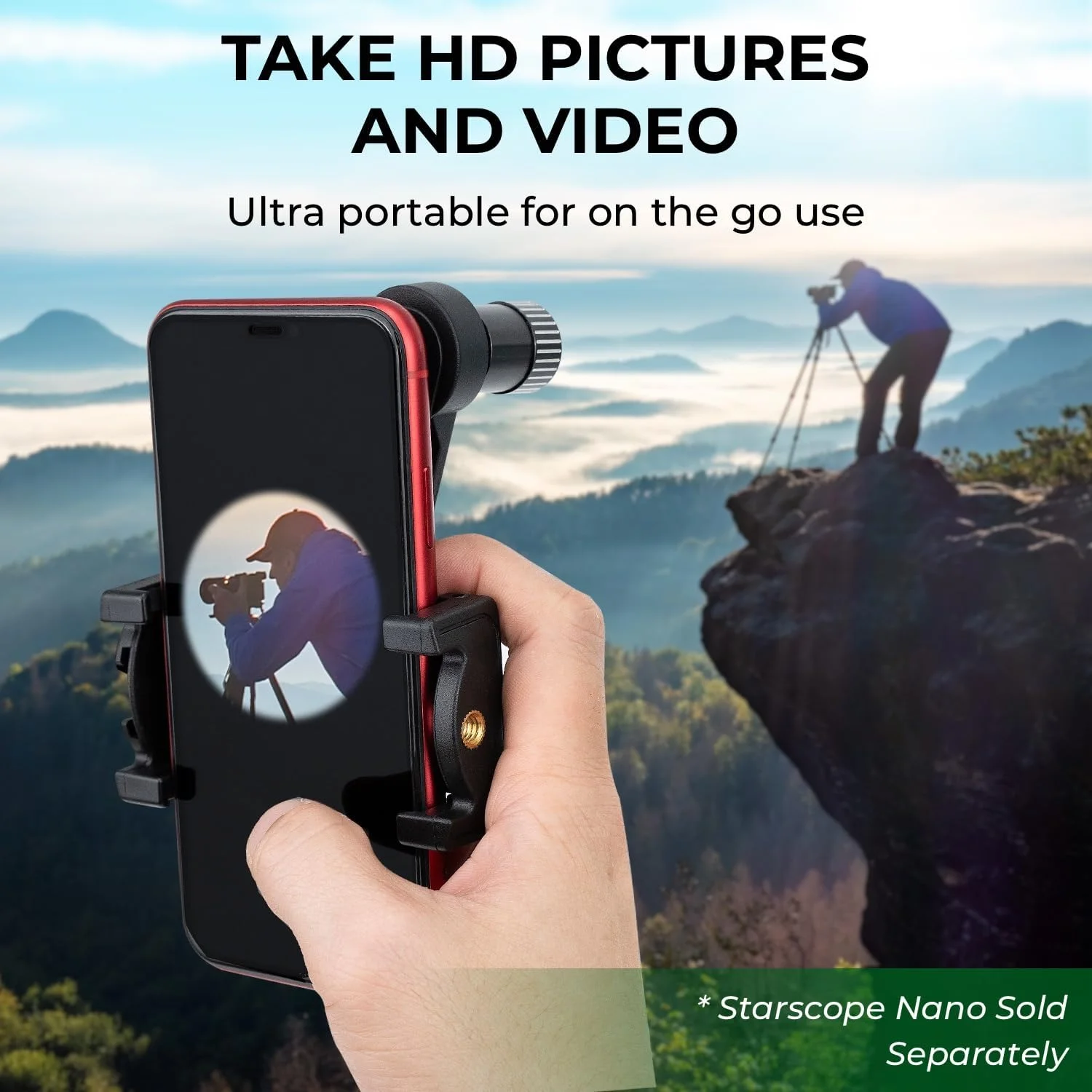 نگهدارنده تلفن تلسکوپ نانو استارسکوپ - آداپتور گوشی هوشمند جهانی برای تک چشمی مینی و لنز میکروسکوپ جیبی | گیره نگهدارنده تله فوتو تاشو برای آیفون و اندروید