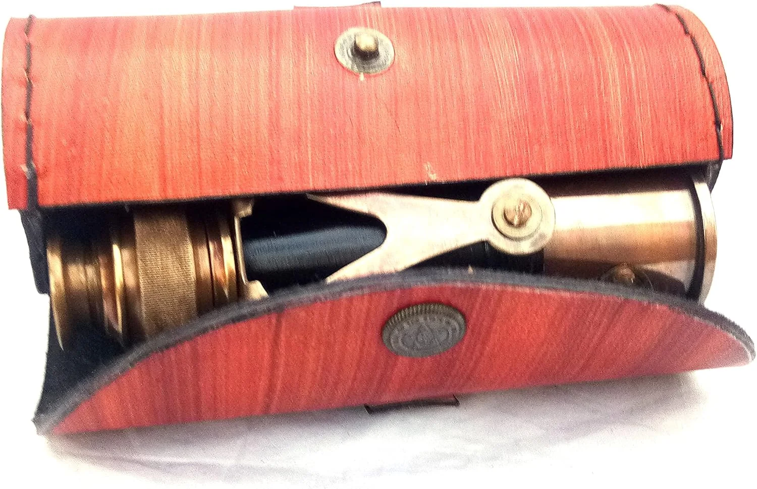 تک چشمی برنجی عتیقه نیروی دریایی سلطنتی لندن-1917 با جعبه چرمی زیبا، تک چشمی جیبی جاسوسی/تلسکوپ یک چشمی یکپارچهسازی با سیستمعامل دست ساز برای همه (ماکت)