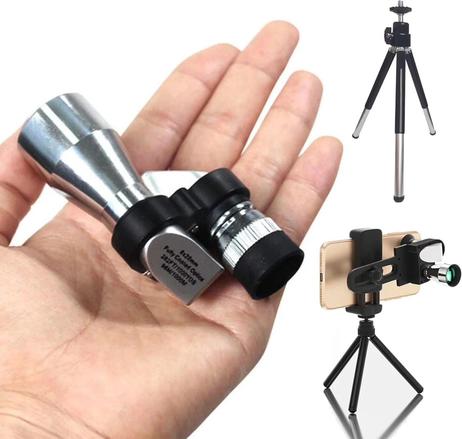 تلسکوپ تک چشمی جمع و جور برای بزرگسالان، مینی تک چشمی دستی قابل حمل با آداپتور تلفن هوشمند، ایده آل برای تماشای پرندگان، ماهیگیری، مسافرت و مناظر.