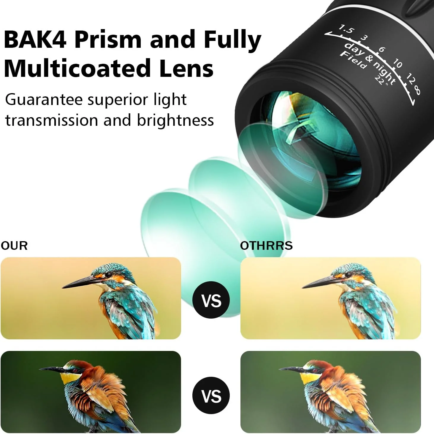 تلسکوپ تک چشمی SkyGenius 16X52 با قدرت بالا برای بزرگسالان با منشور BAK4 و لنز FMC برای فضای باز، تماشای پرندگان، شکار، پیاده روی، کمپینگ، مسافرت