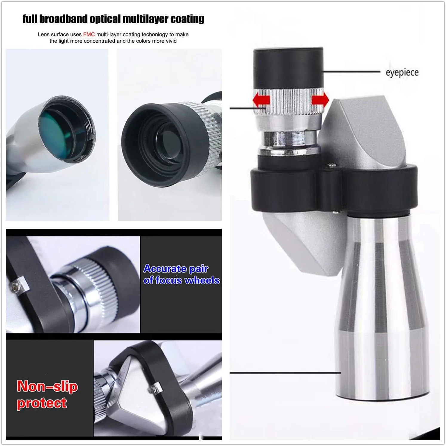 تلسکوپ تک چشمی جمع و جور برای بزرگسالان، مینی تک چشمی دستی قابل حمل با آداپتور تلفن هوشمند، ایده آل برای تماشای پرندگان، ماهیگیری، مسافرت و مناظر.