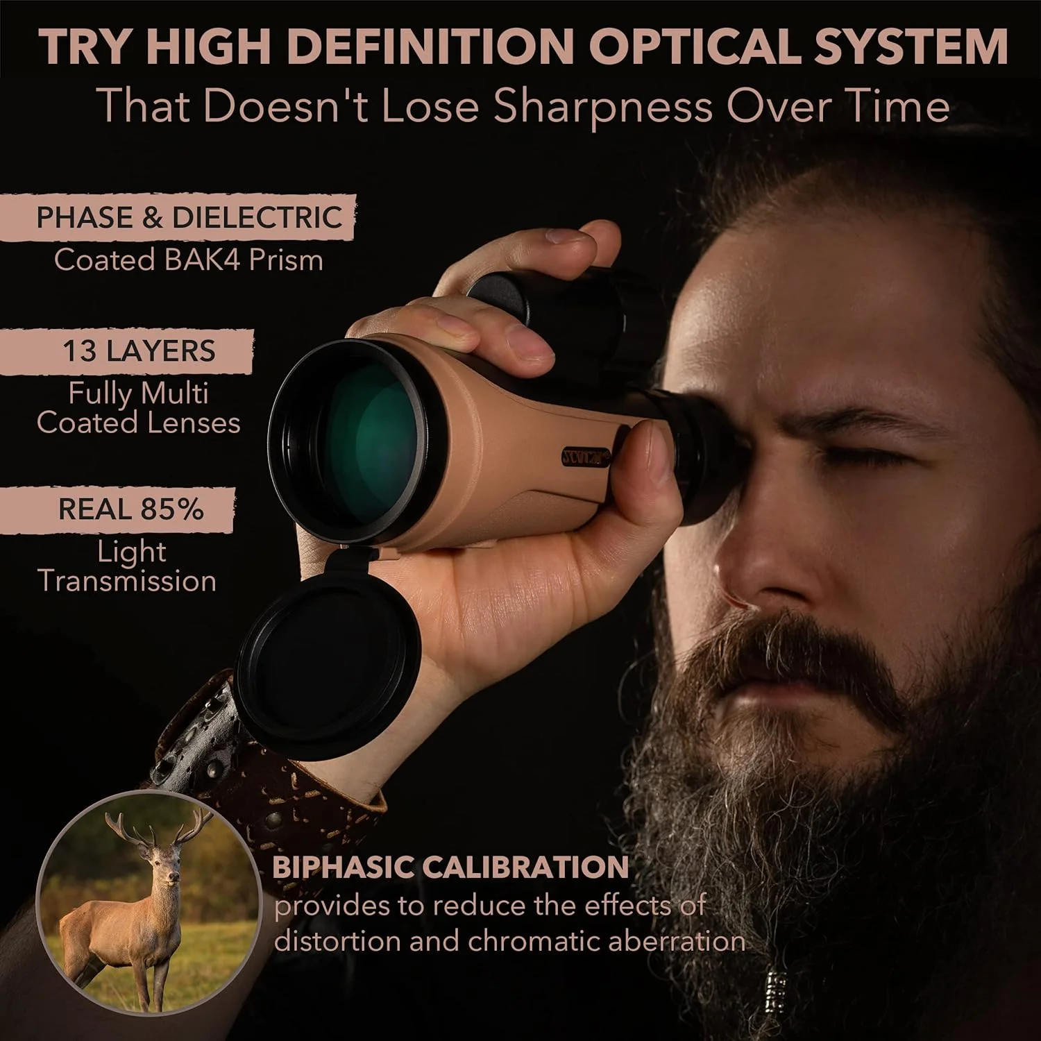 تلسکوپ تک چشمی 12x50 - ضد مه FMC، تلسکوپ دستی ضد آب IP67 - منشور BAK4 با پوشش فاز و دی الکتریک - مجموعه لوازم جانبی ماجراجویی: کیف، آداپتور تلفن هوشمند، سه پایه کوچک