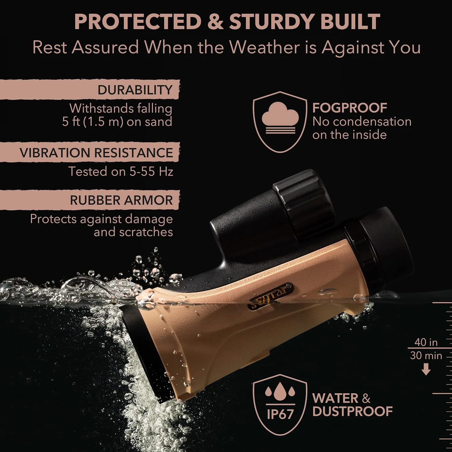 تلسکوپ تک چشمی 12x50 - ضد مه FMC، تلسکوپ دستی ضد آب IP67 - منشور BAK4 با پوشش فاز و دی الکتریک - مجموعه لوازم جانبی ماجراجویی: کیف، آداپتور تلفن هوشمند، سه پایه کوچک