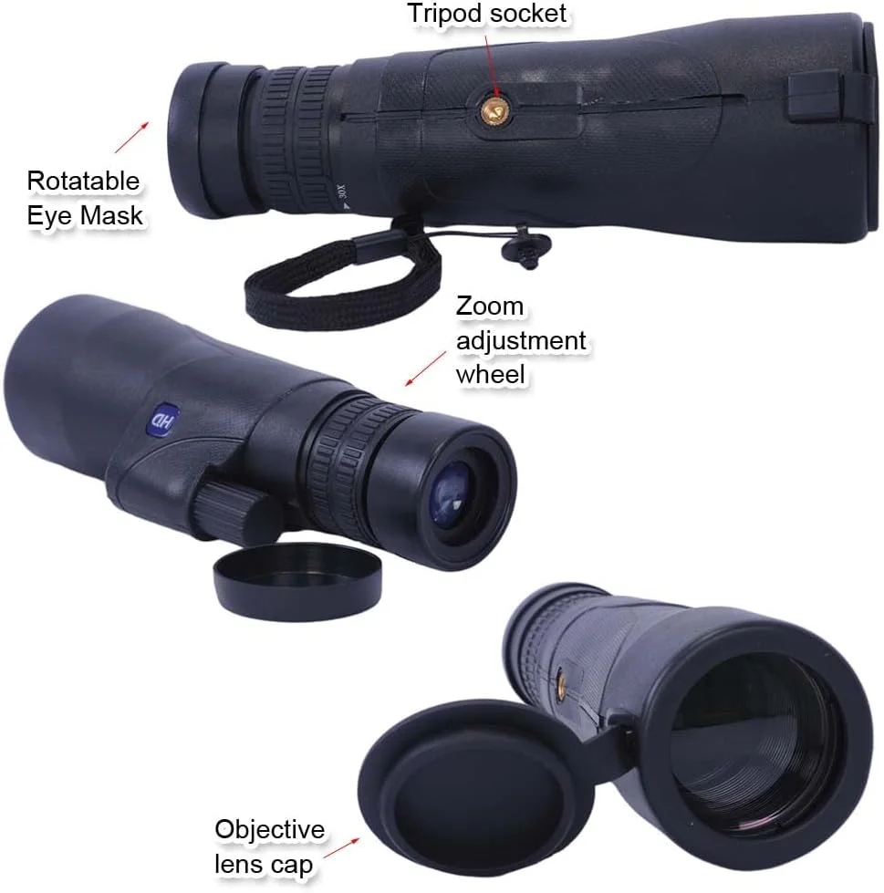 تلسکوپ تک چشمی حرفه ای 12x50 با کالیبر بزرگ 50 میلی متری، زوم متغیر 10-30 برابر، برد دید طولانی 131m-1000m، با منشور BAK4 و فناوری لنز FMC برای تماشای پرندگان، شکار، پیاده روی، کمپینگ