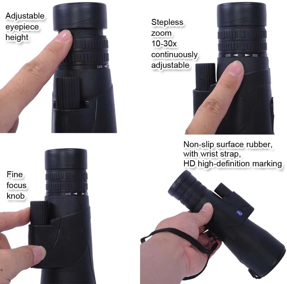 تلسکوپ تک چشمی حرفه ای 12x50 با کالیبر بزرگ 50 میلی متری، زوم متغیر 10-30 برابر، برد دید طولانی 131m-1000m، با منشور BAK4 و فناوری لنز FMC برای تماشای پرندگان، شکار، پیاده روی، کمپینگ